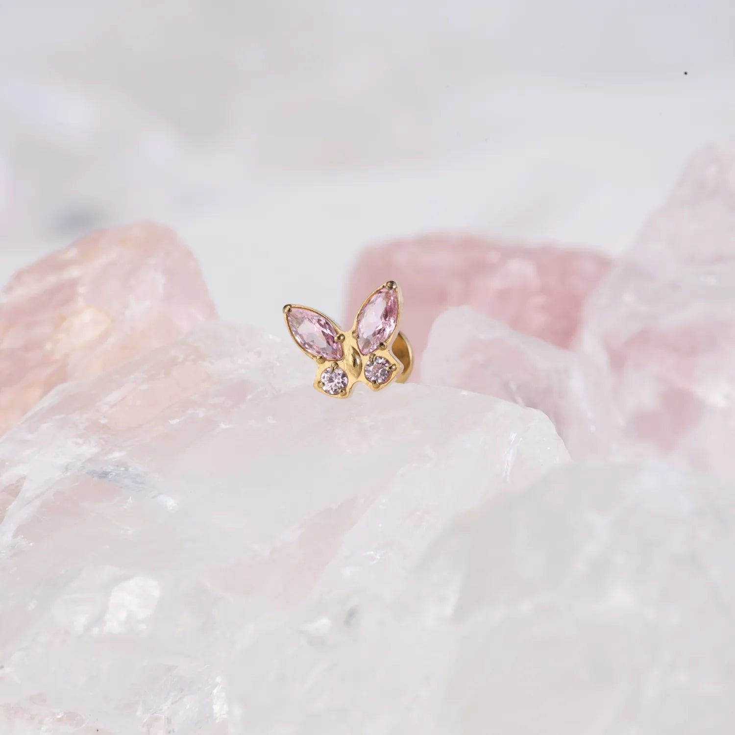 Titanium Pink Tourmaline Butterfly Flat Back Piercing Stud