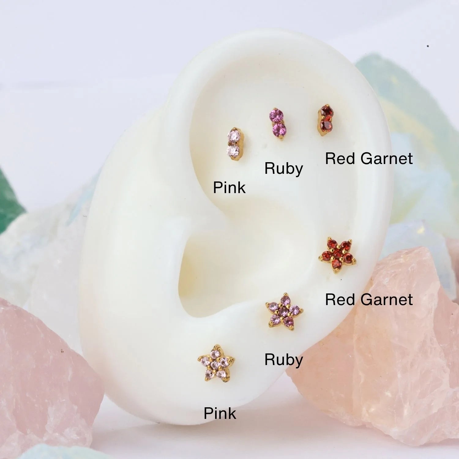 Ruby Jasmine Flower Flat Back Stud
