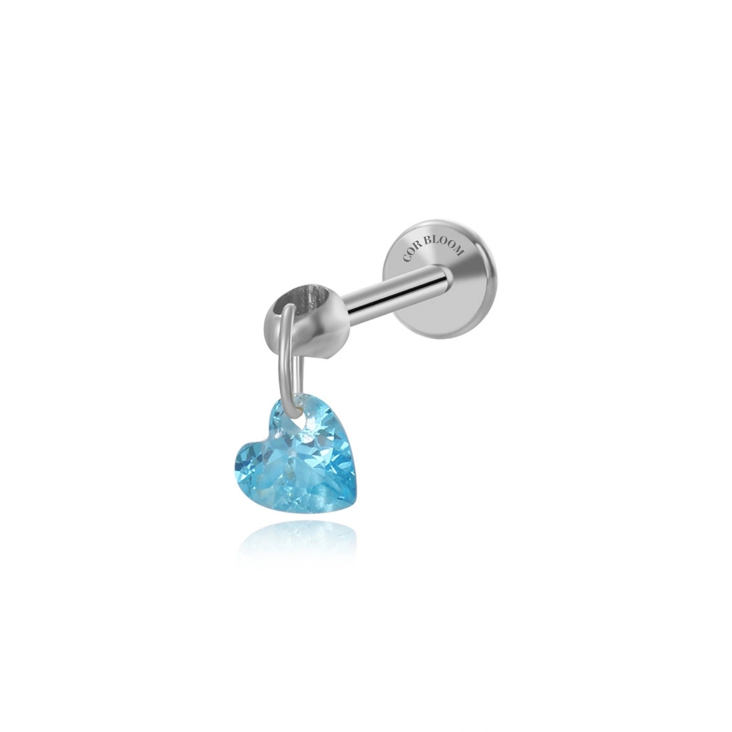 Titanium Floating Aquamarine Charm Flat Back Stud Earring