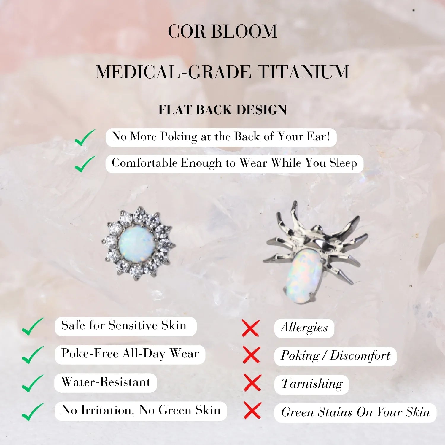 Titanium White Opal Spider Flat Back Stud