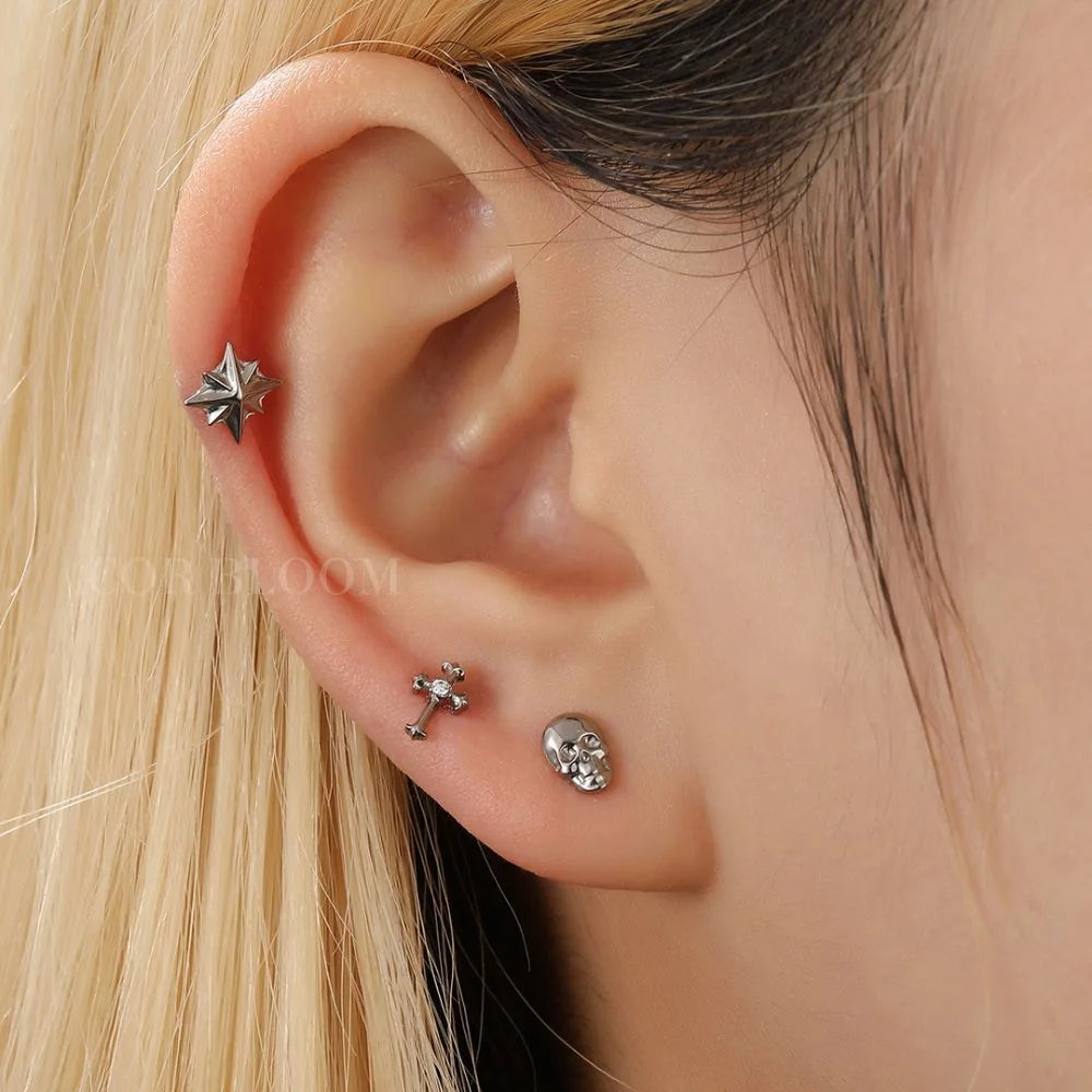Titanium Skull Head Flat Back Piercing Stud