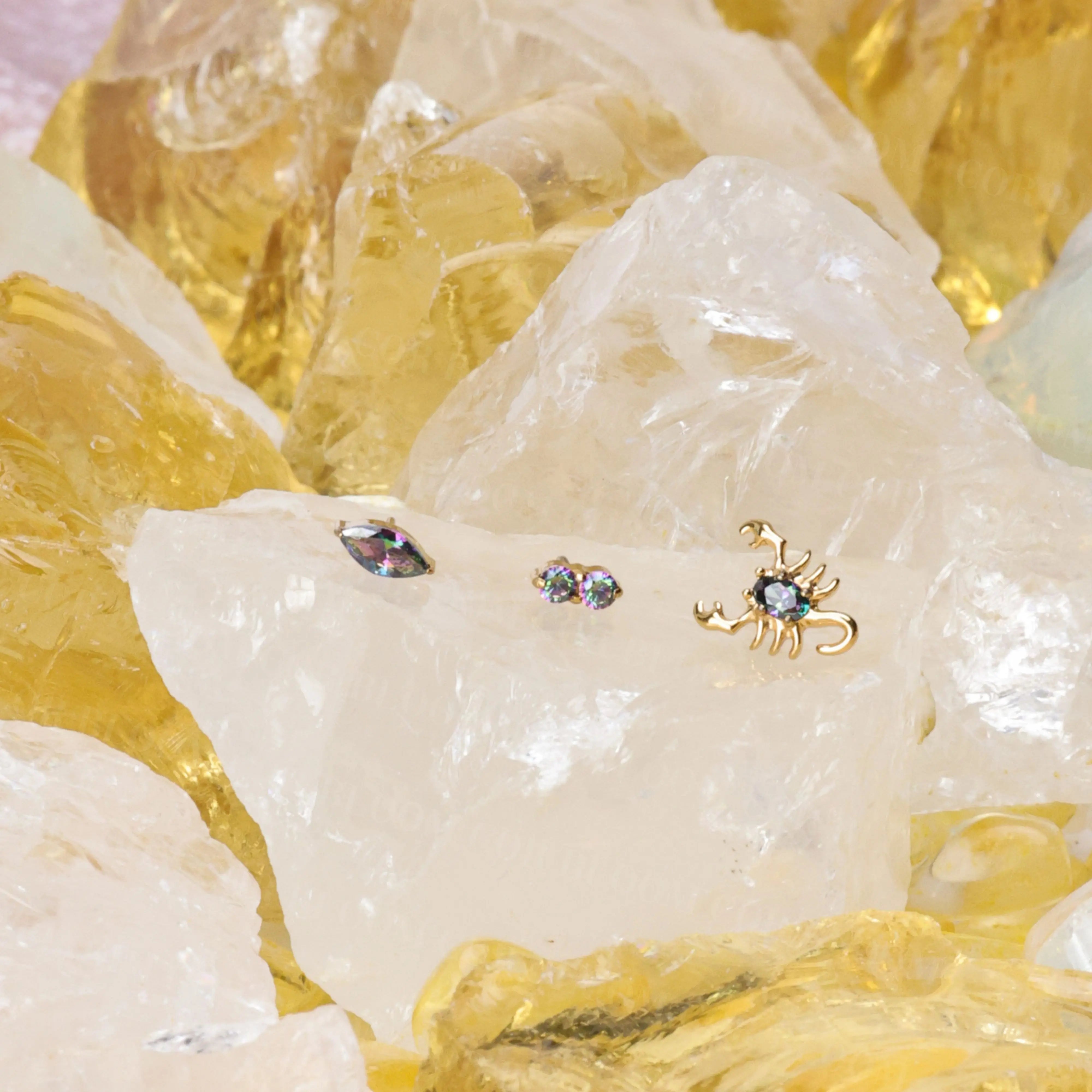 Titanium Edith Mini Duo Flat Back Stud - Dark Iridescent Gem