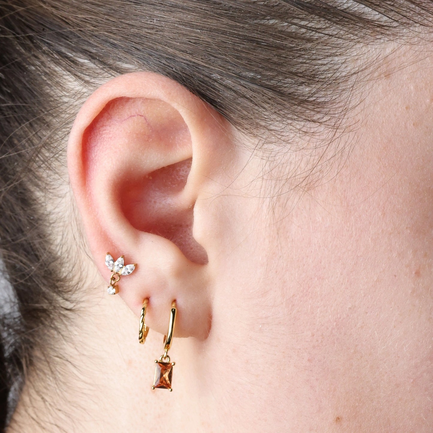 Amelia Champagne Baguette Hoop Earrings