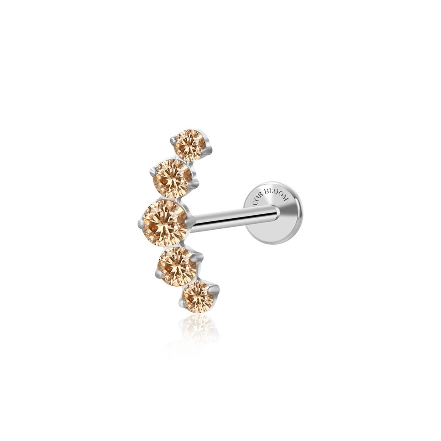 Titanium Golden Champagne Five Stone Cluster Flat Back Stud