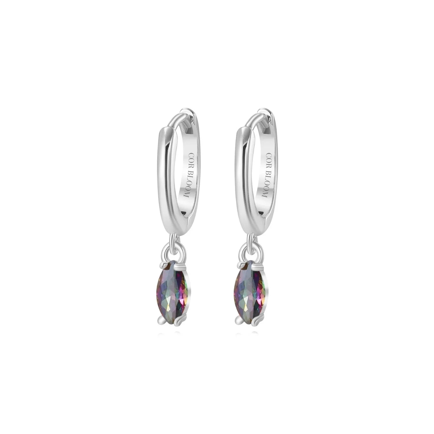Doris Dark Iridescent Marquise Charm Hoop Earrings