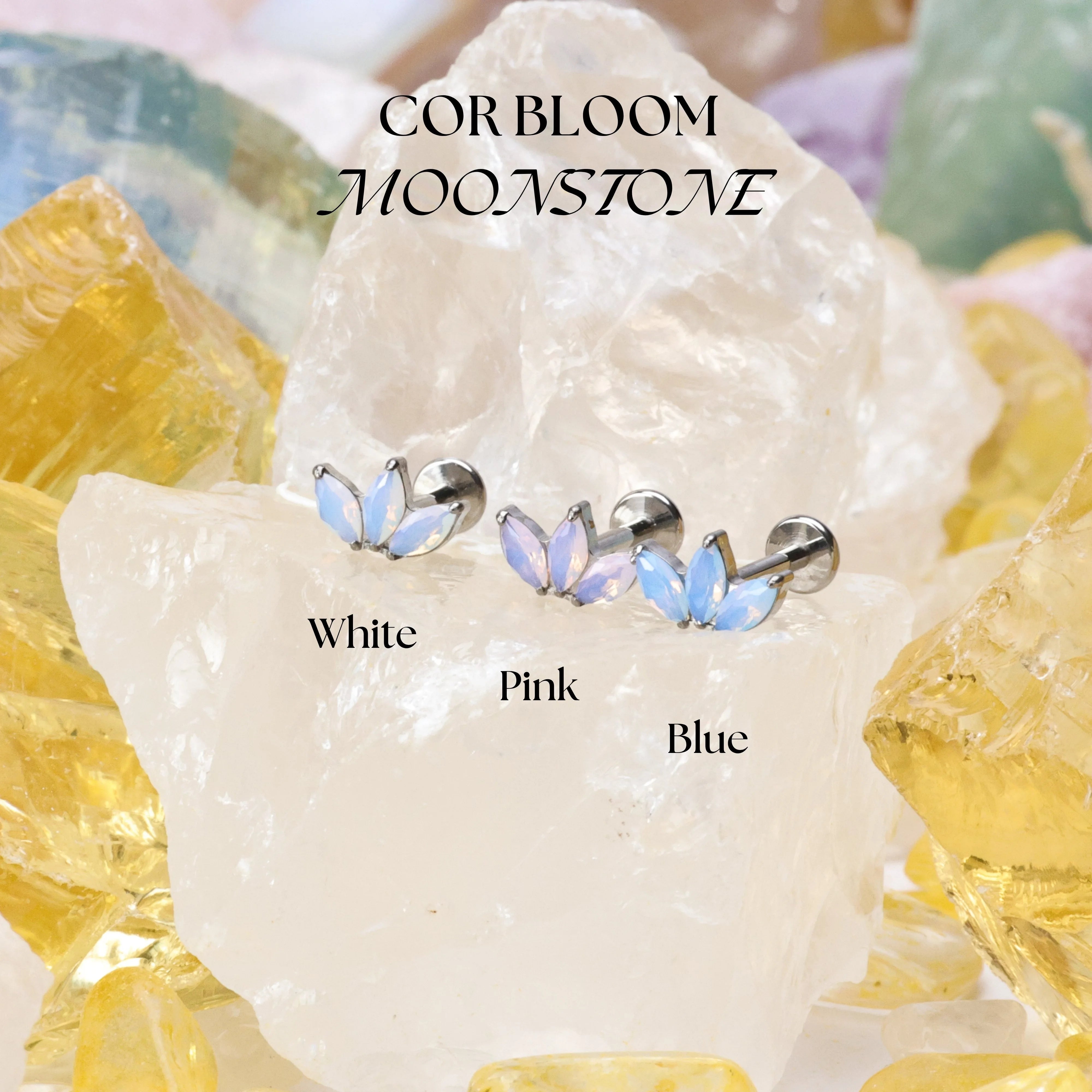 Titanium Kratos 3-Petal Light White Moonstone Flat Back Stud