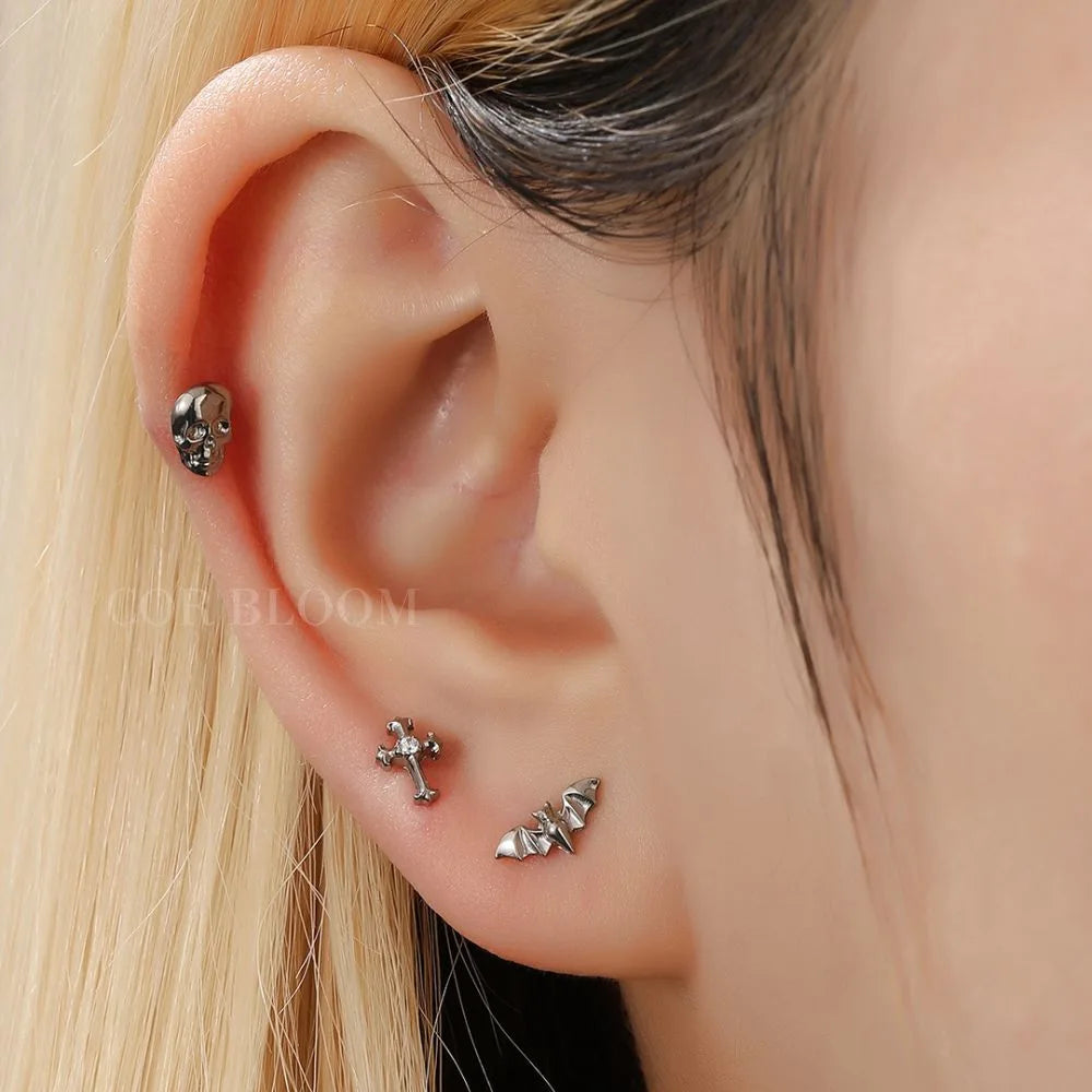 Titanium Skull Head Flat Back Piercing Stud