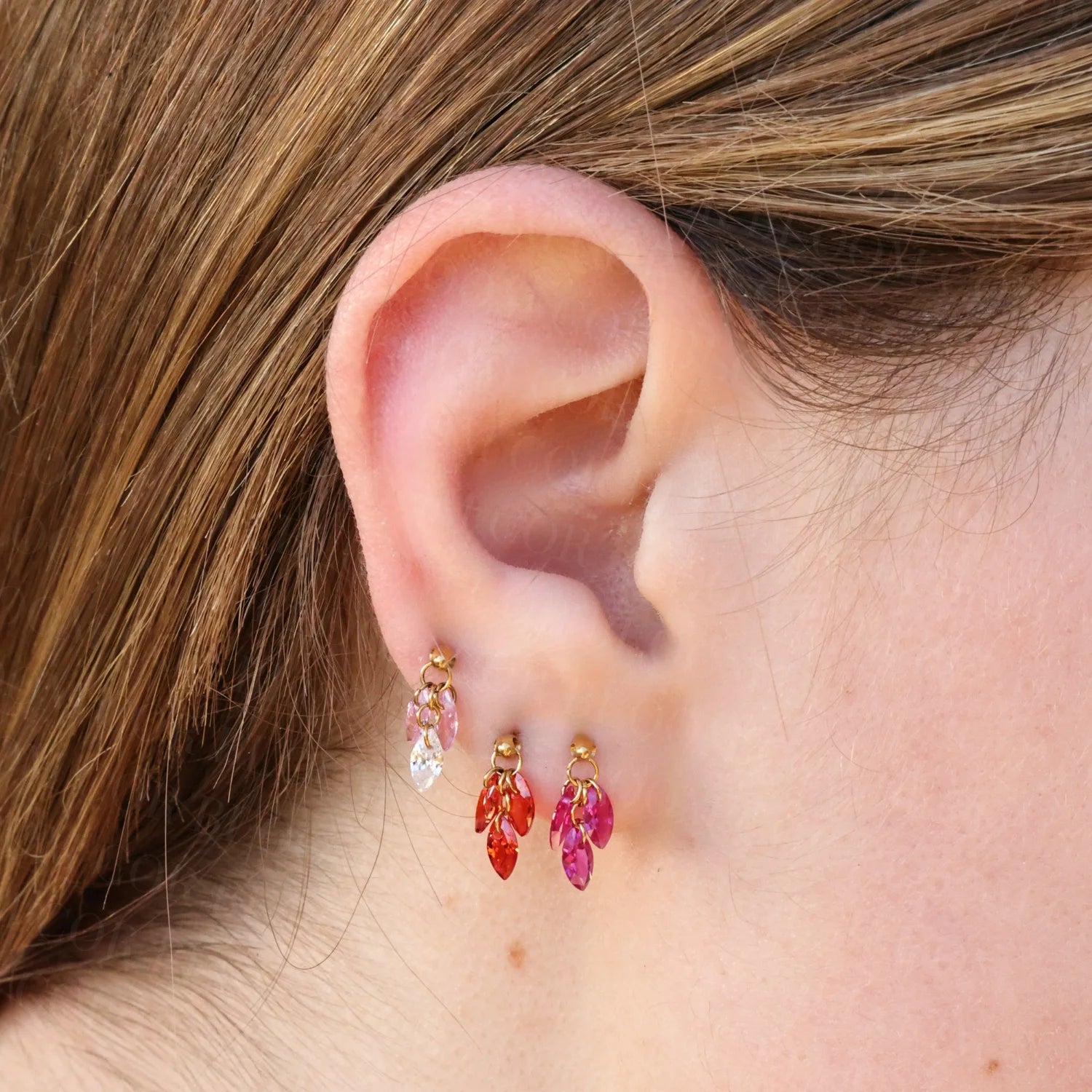 Pink Spring - Titanium Floating Plume Flat Back | Vertical Helix Stud