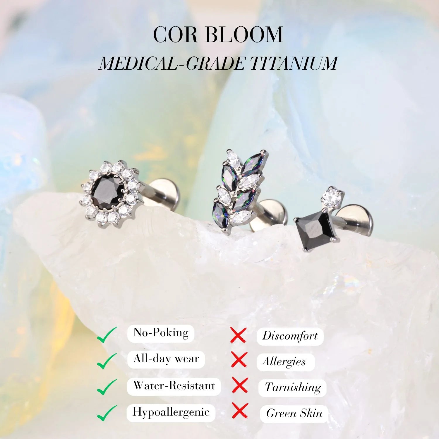 Titanium Black & White Rice Spike Flat Back Stud