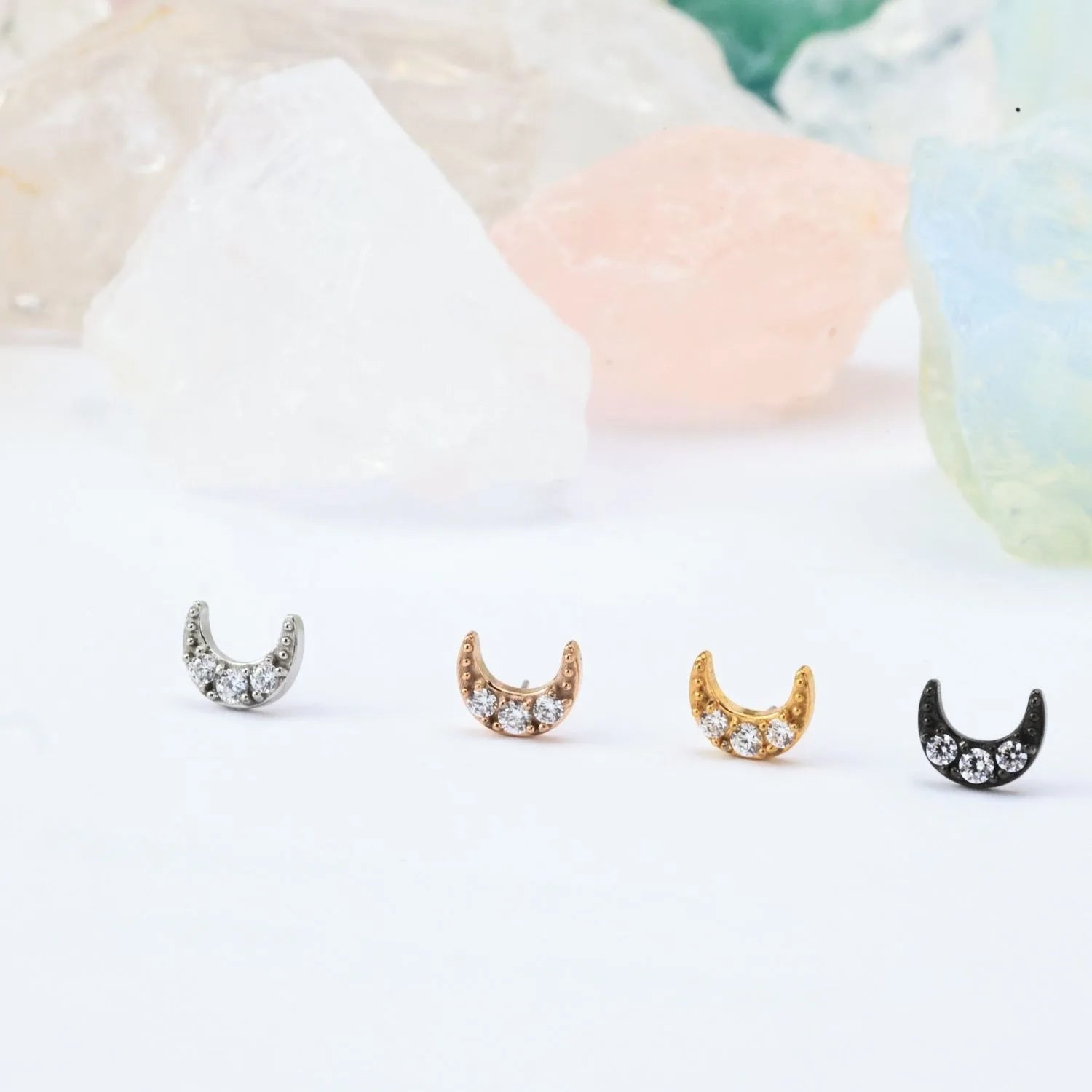 Lyric Diamond Moon Flat Back Piercing Stud