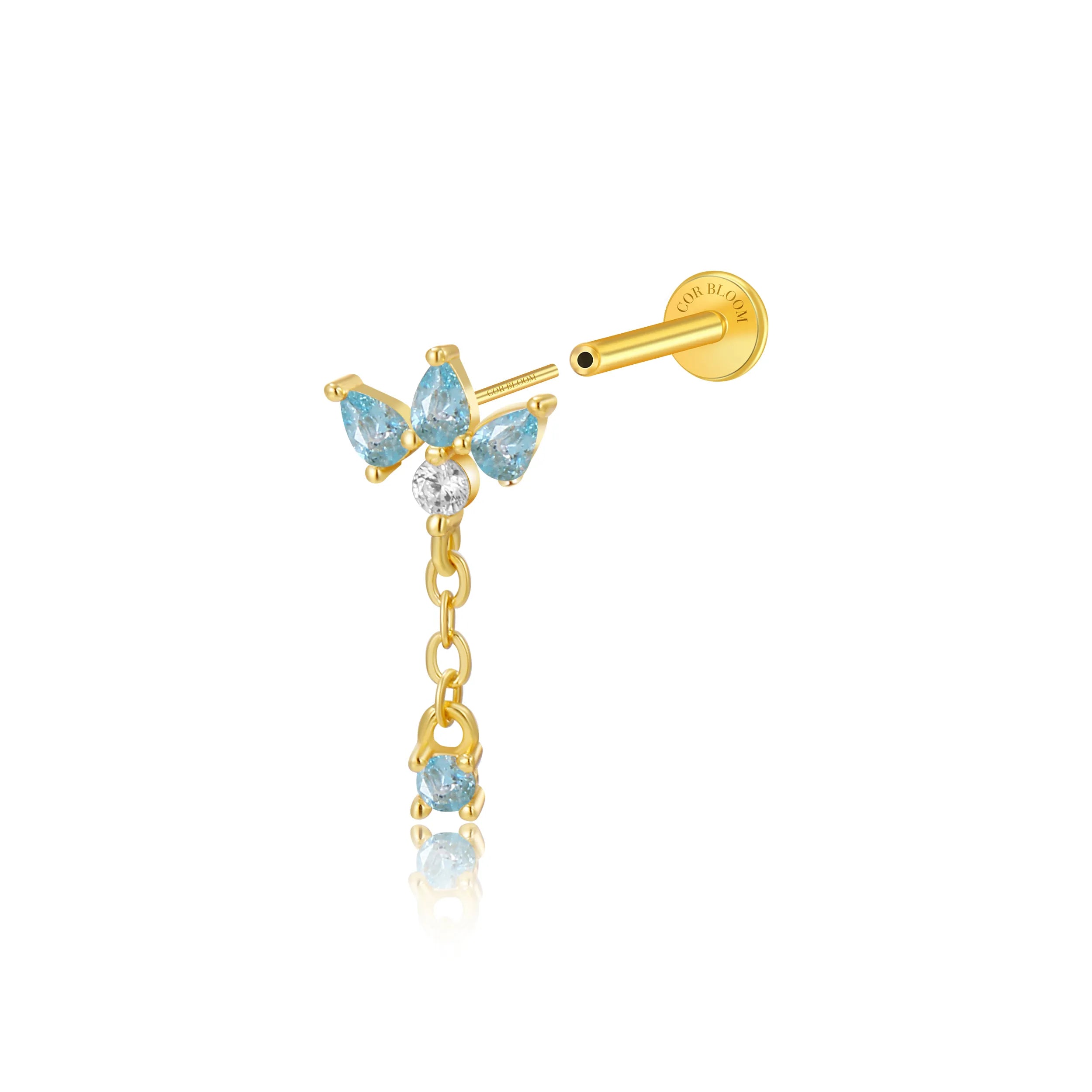 Jazmine Trio Pear Dangling Stud – Aquamarine Mermaid Glow