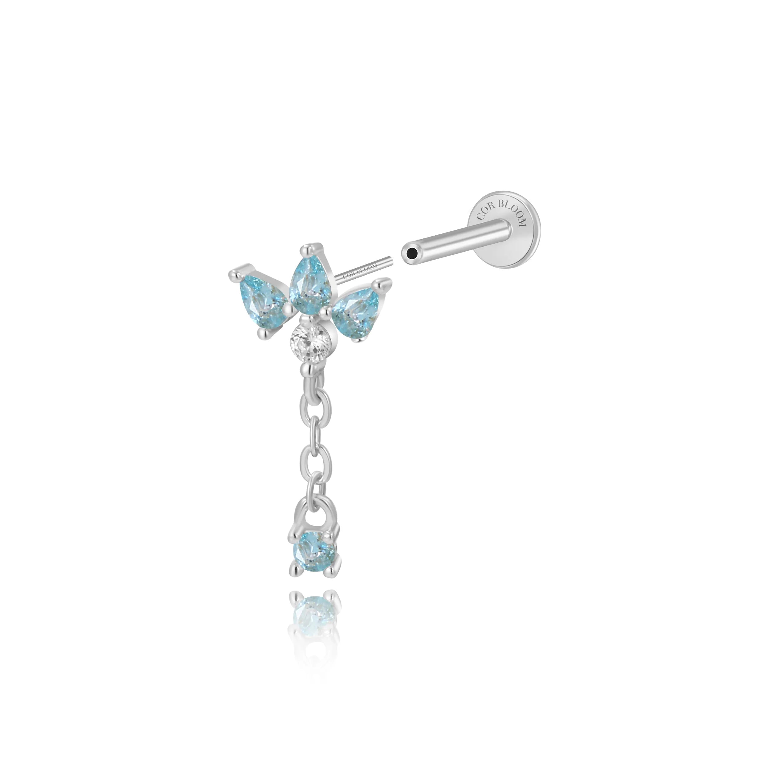 Jazmine Trio Pear Dangling Stud – Aquamarine Mermaid Glow