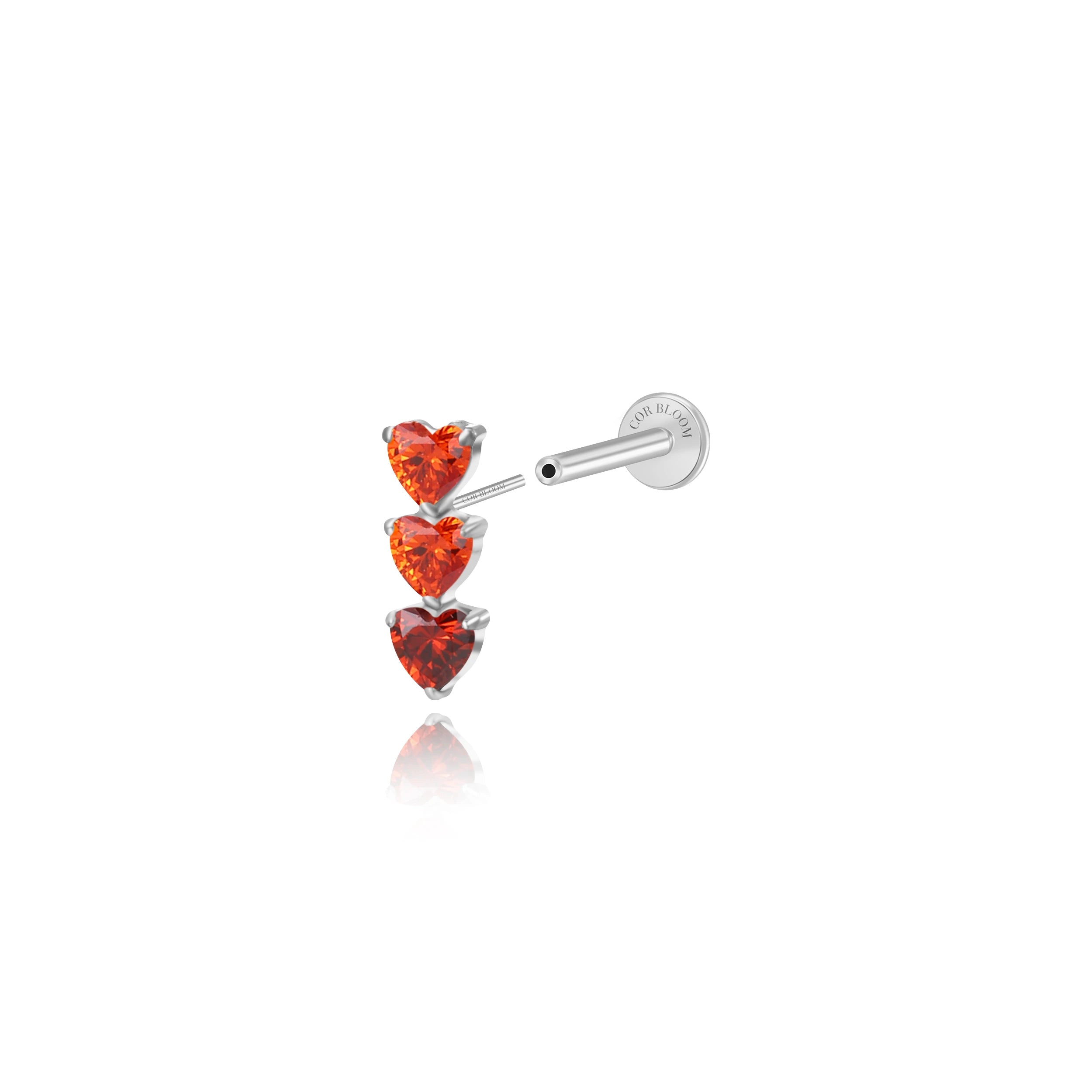 Titanium Adelpha Trio Heart Stud - Gradient Red Garnet