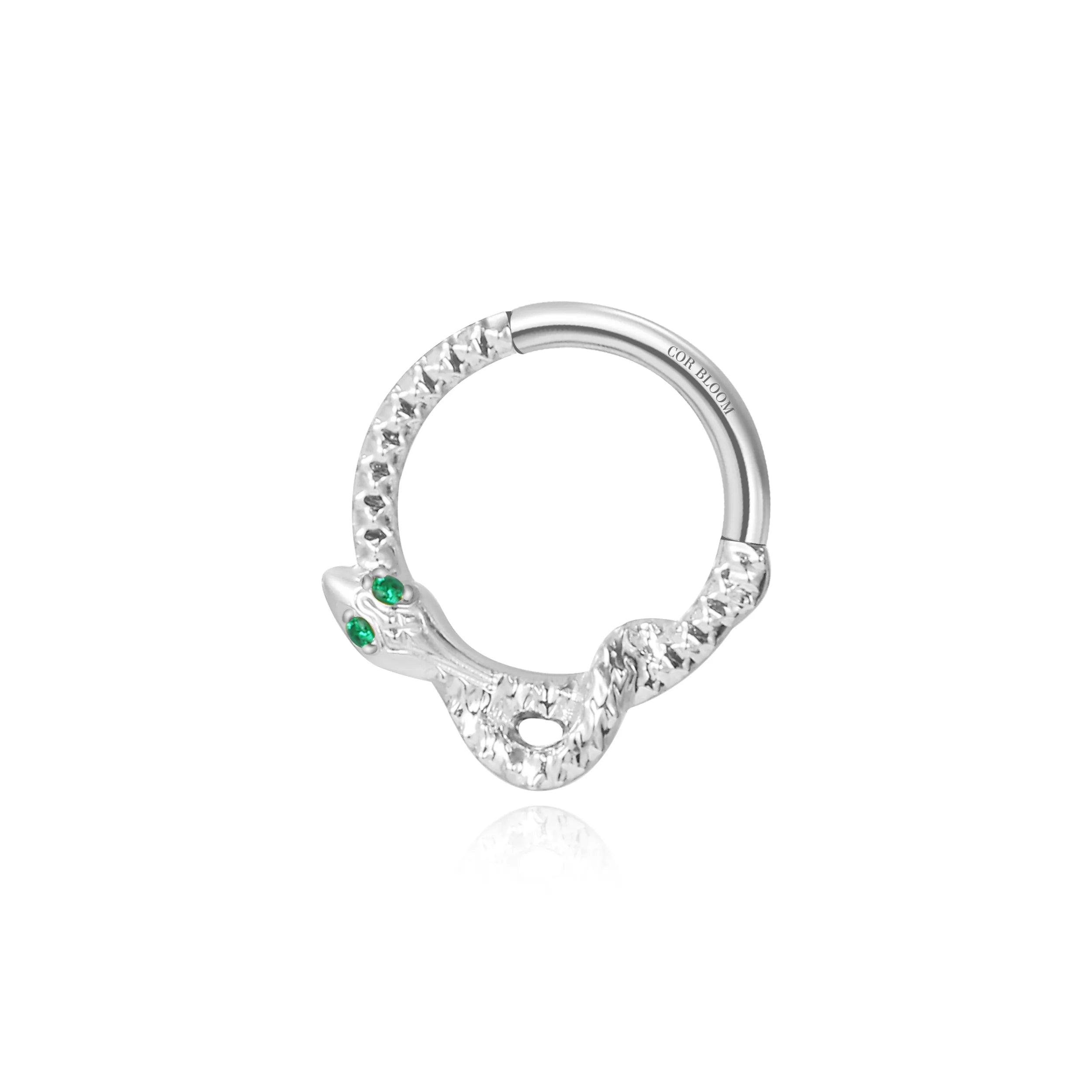 Titanium Beatrix Green Eye Serpent Septum Clicker & Daith Hoop
