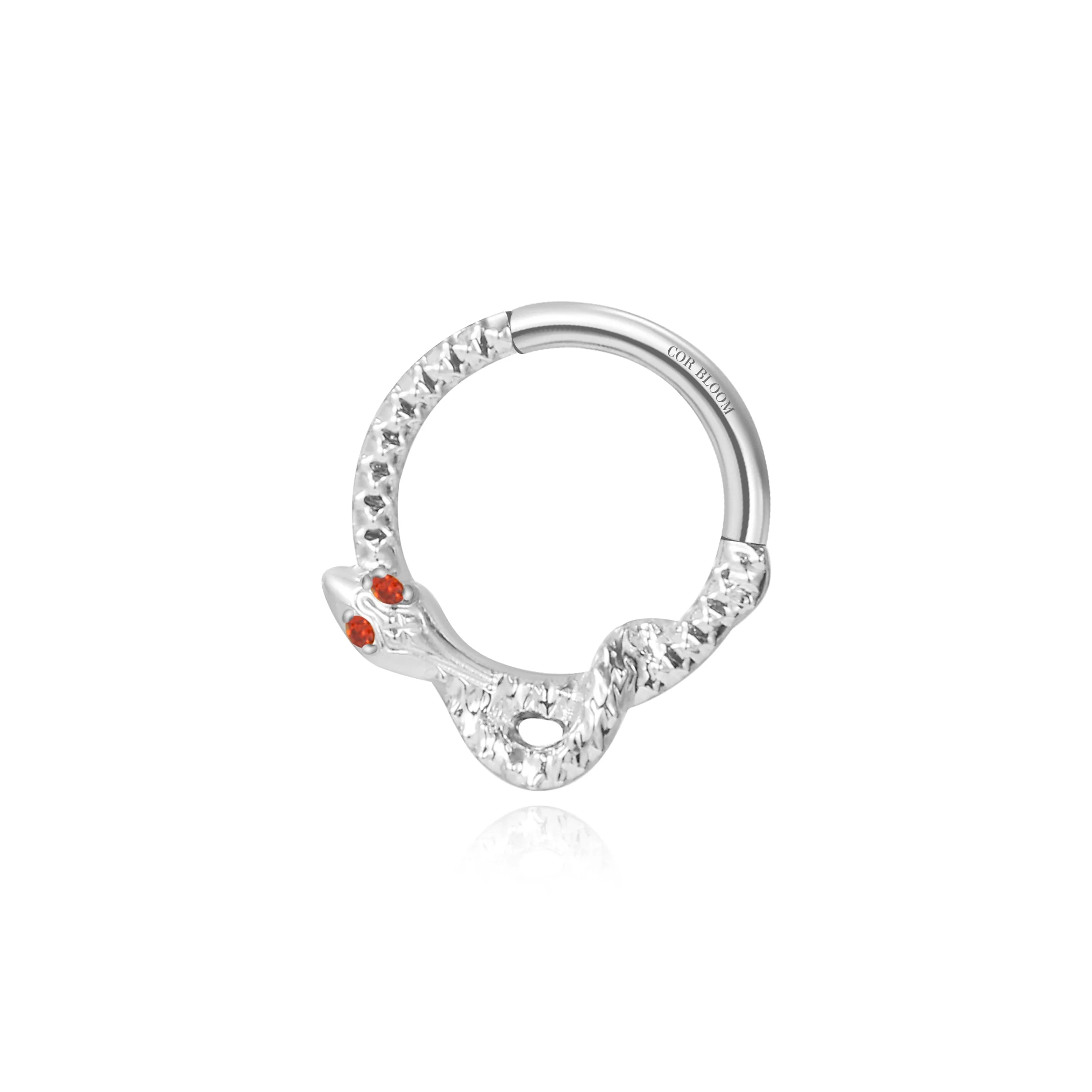 Titanium Beatrix Red Garnet Eye Serpent Septum Clicker & Daith Hoop