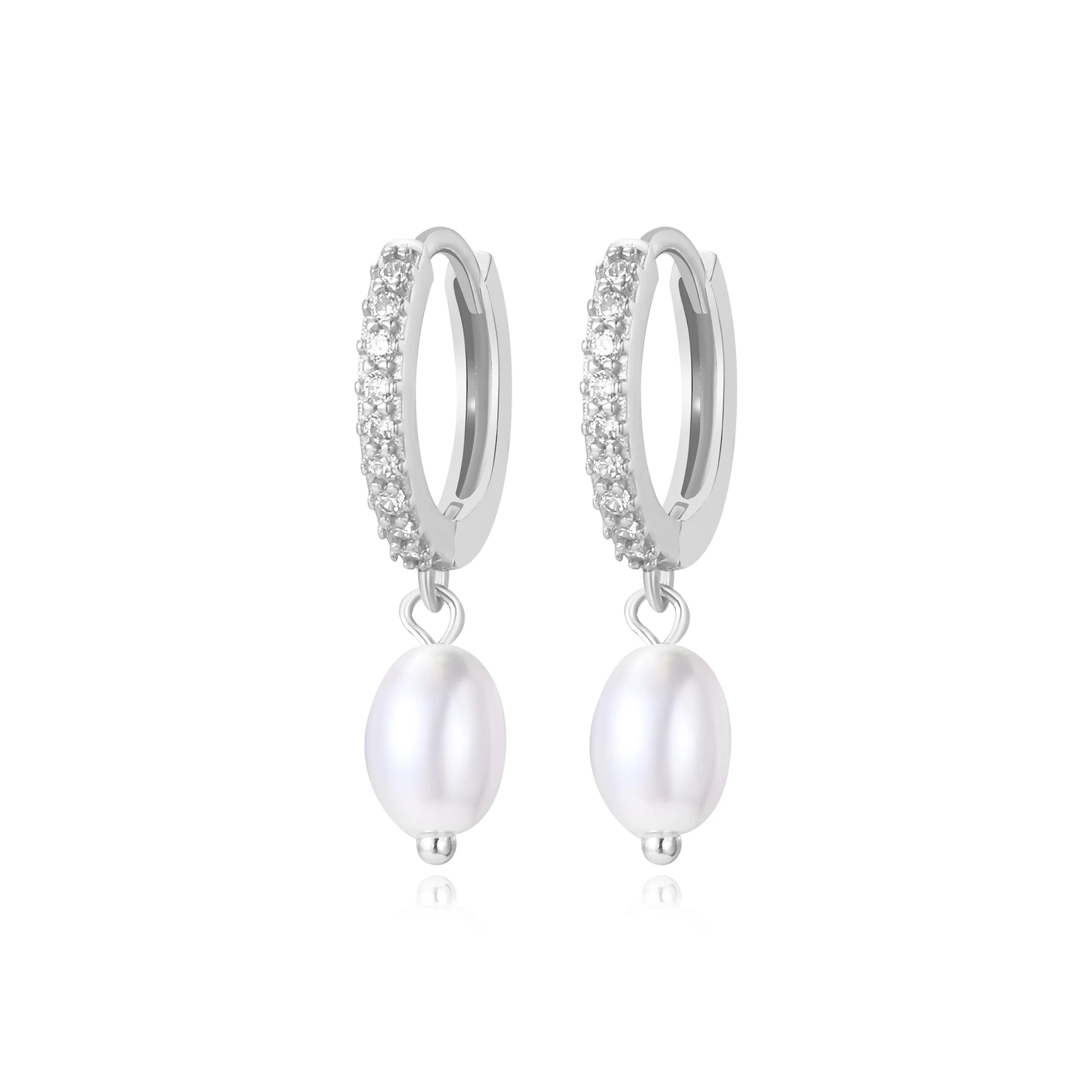 Margareta White Pearl Charm Hoop Earrings