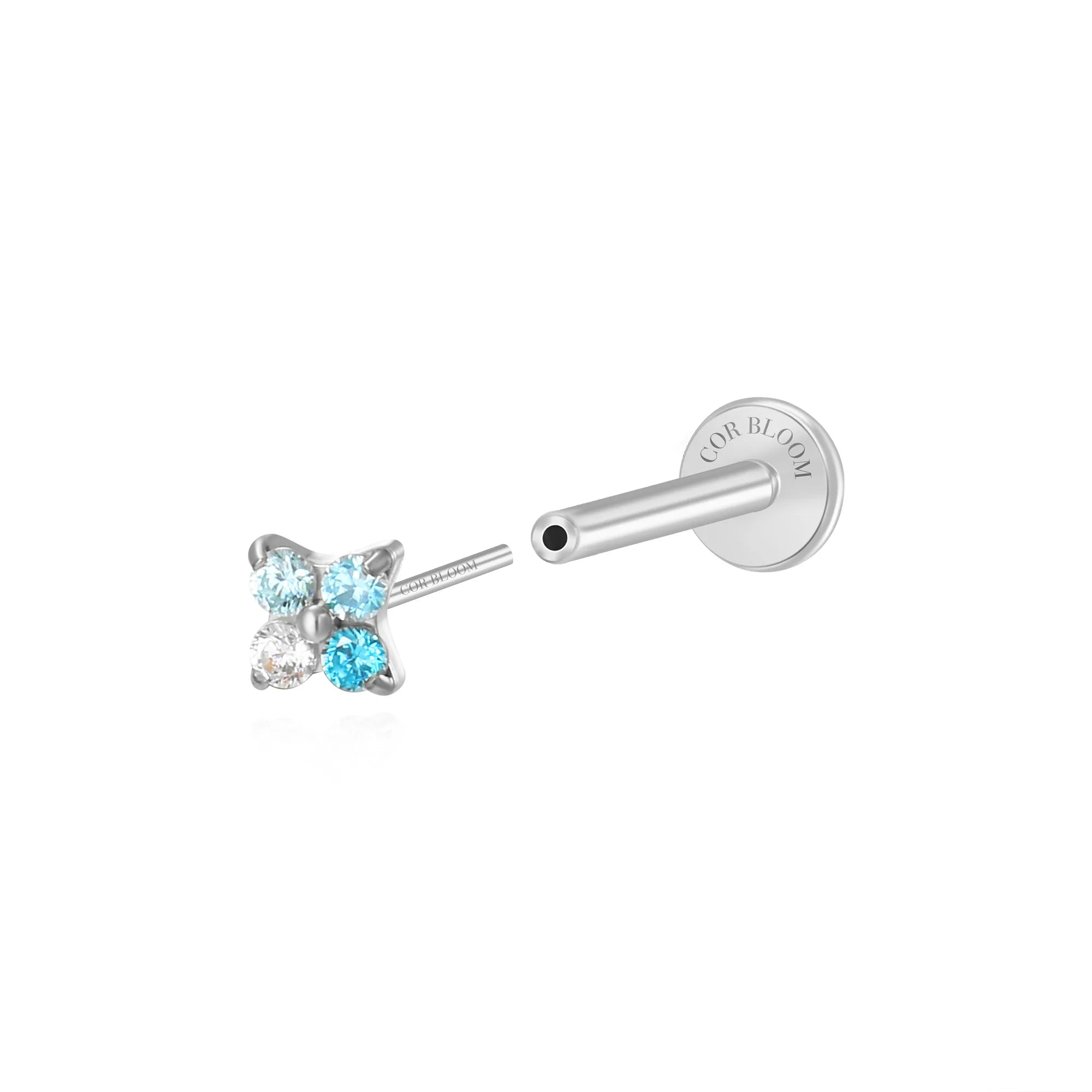 Titanium Aretha Gradient Aquamarine Four-Clover Push Pin Stud