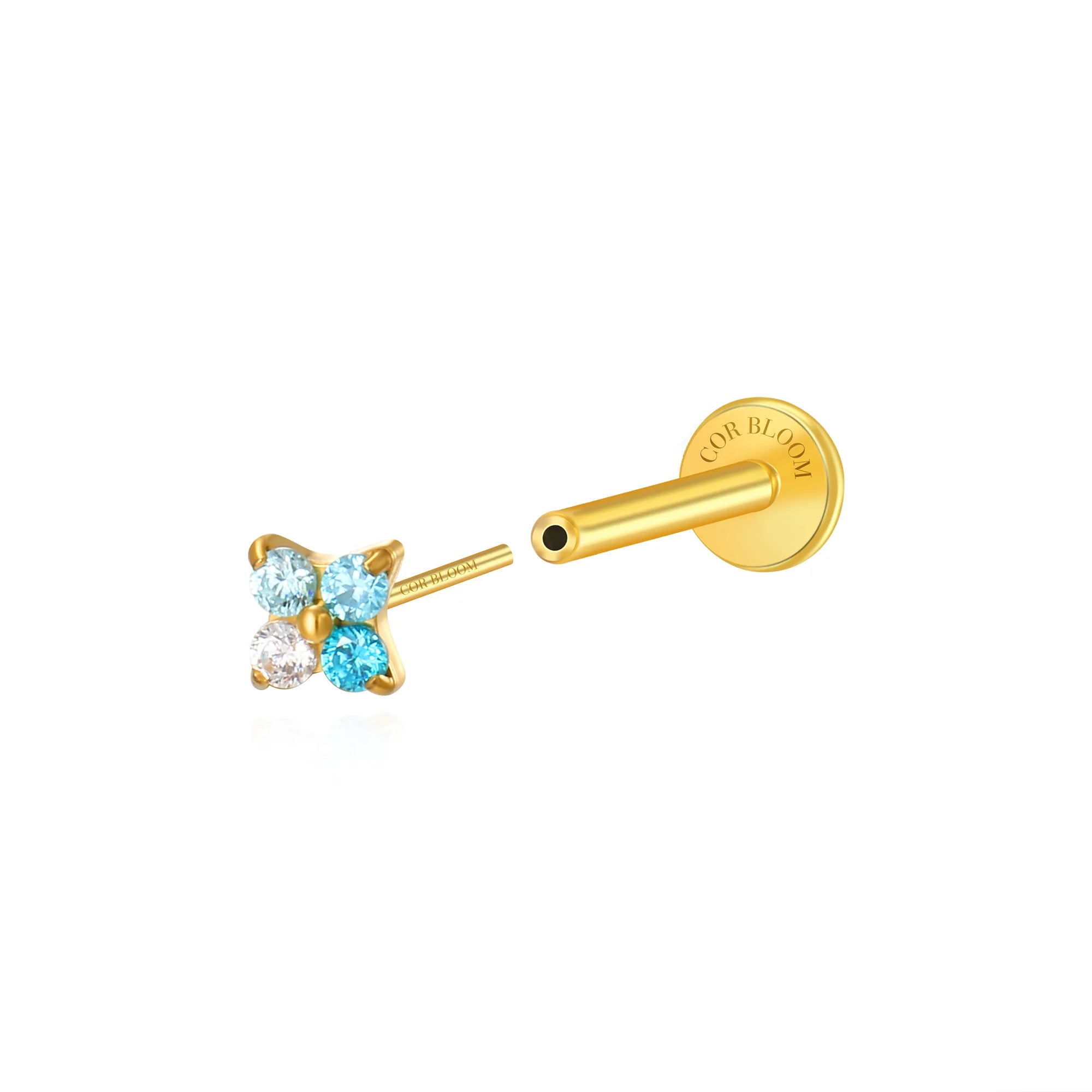 Titanium Aretha Gradient Aquamarine Four-Clover Push Pin Stud