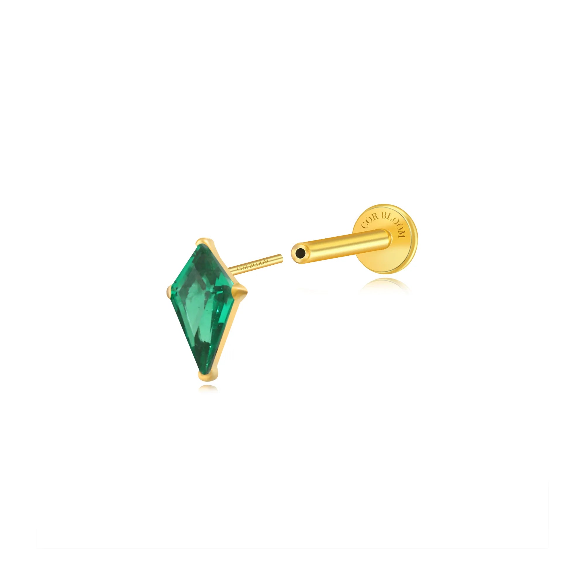 Titanium Minnie Kite-Cut Stone Flat Back Stud - Green Emerald