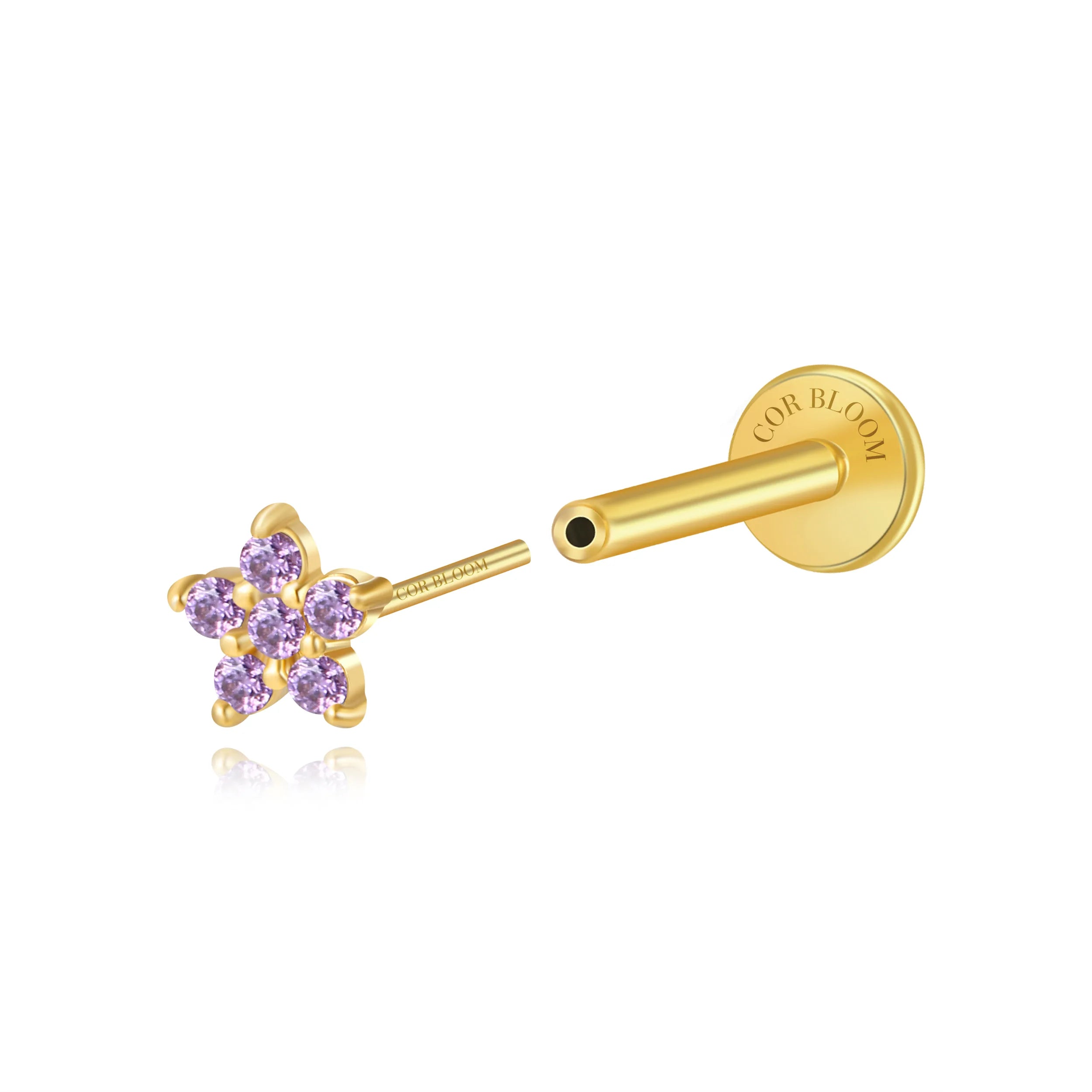 Violet Amethyst Jasmine Flower Flat Back Stud