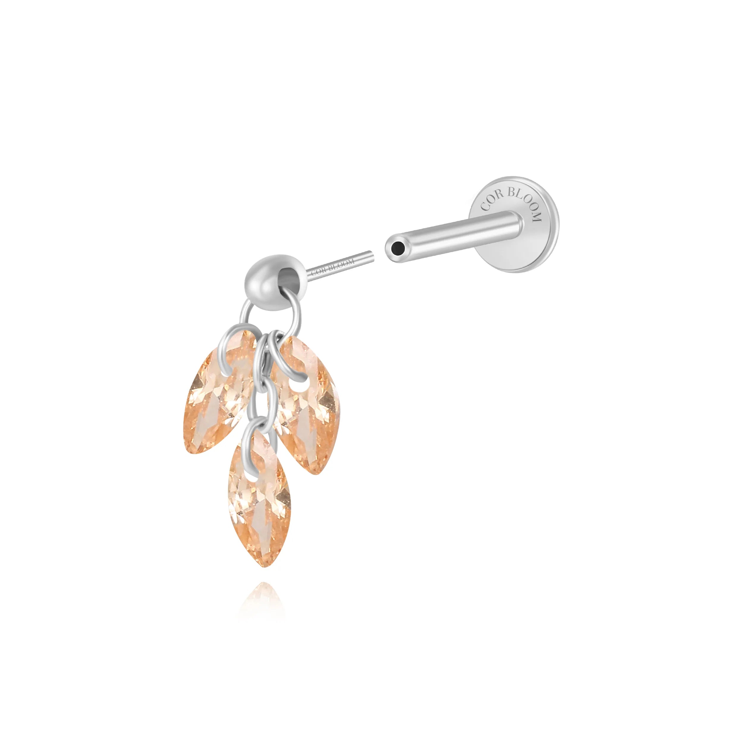 Titanium Floating Champagne Plume Flat Back Earring | Hidden Helix/Rook