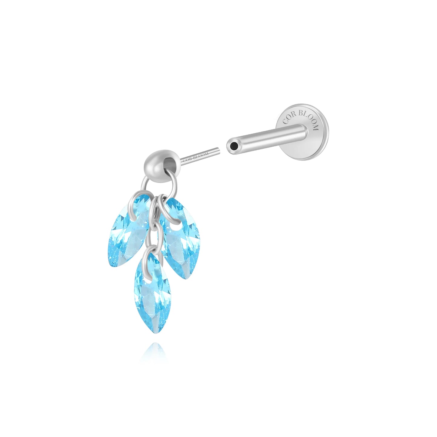 Titanium Floating Aquamarine Plume Flat Back Earring | Vertical Helix Stud