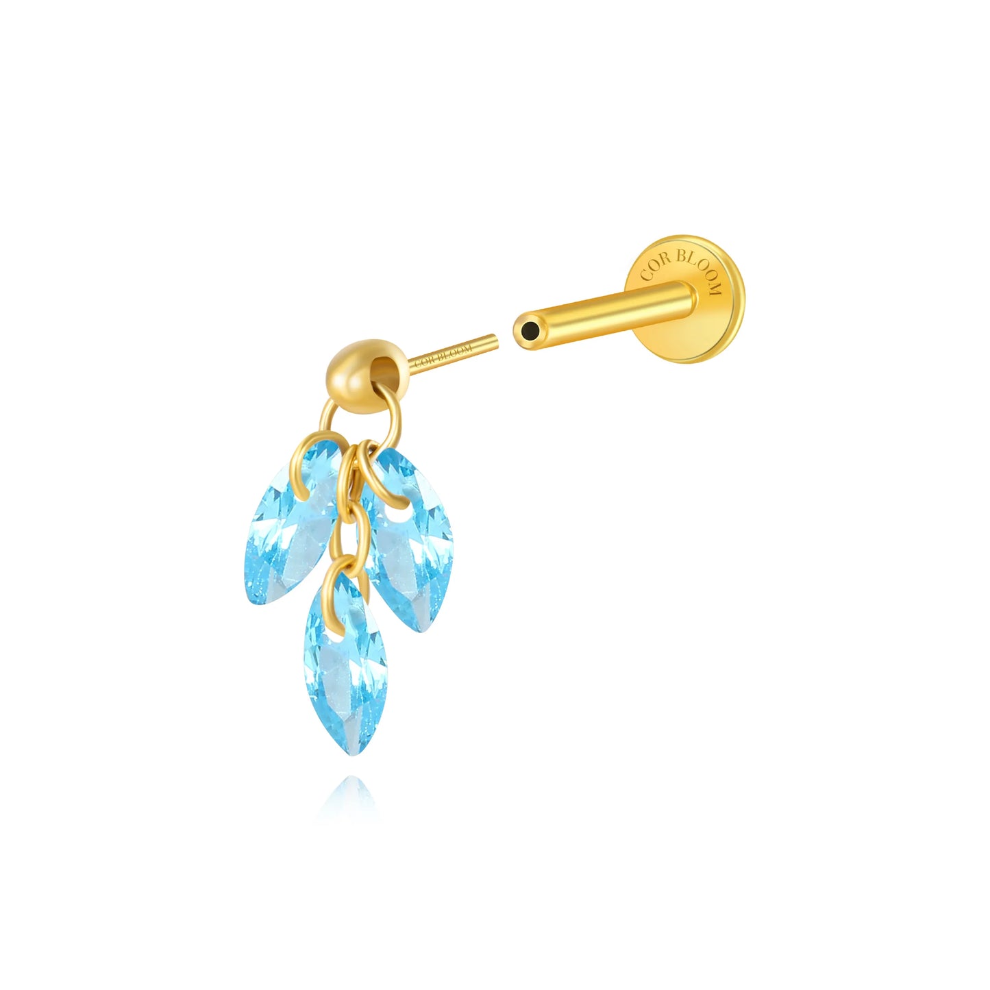 Titanium Floating Aquamarine Plume Flat Back Earring | Vertical Helix Stud