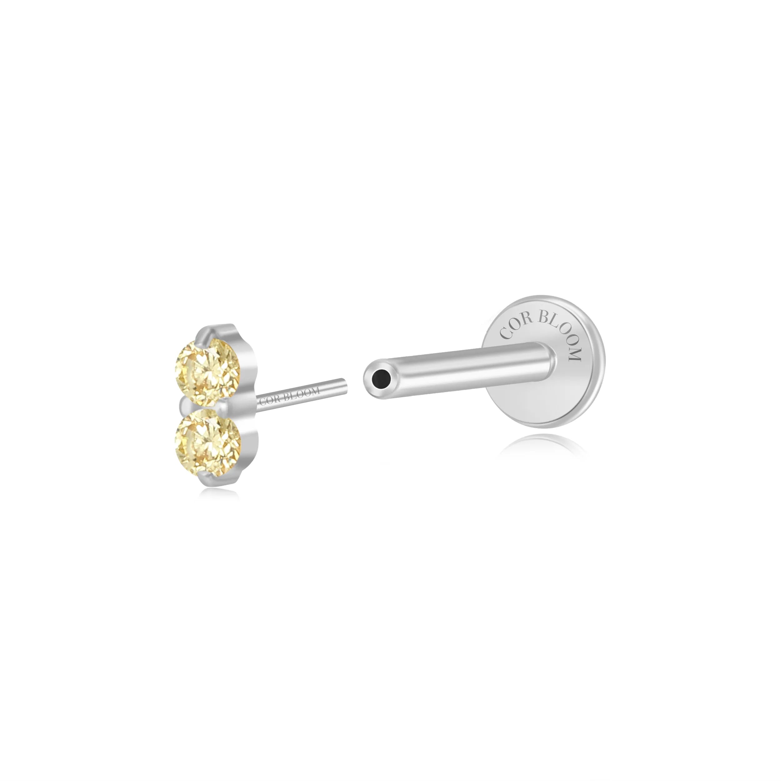 Titanium Edith Mini Duo Yellow Citrine Flat Back Stud
