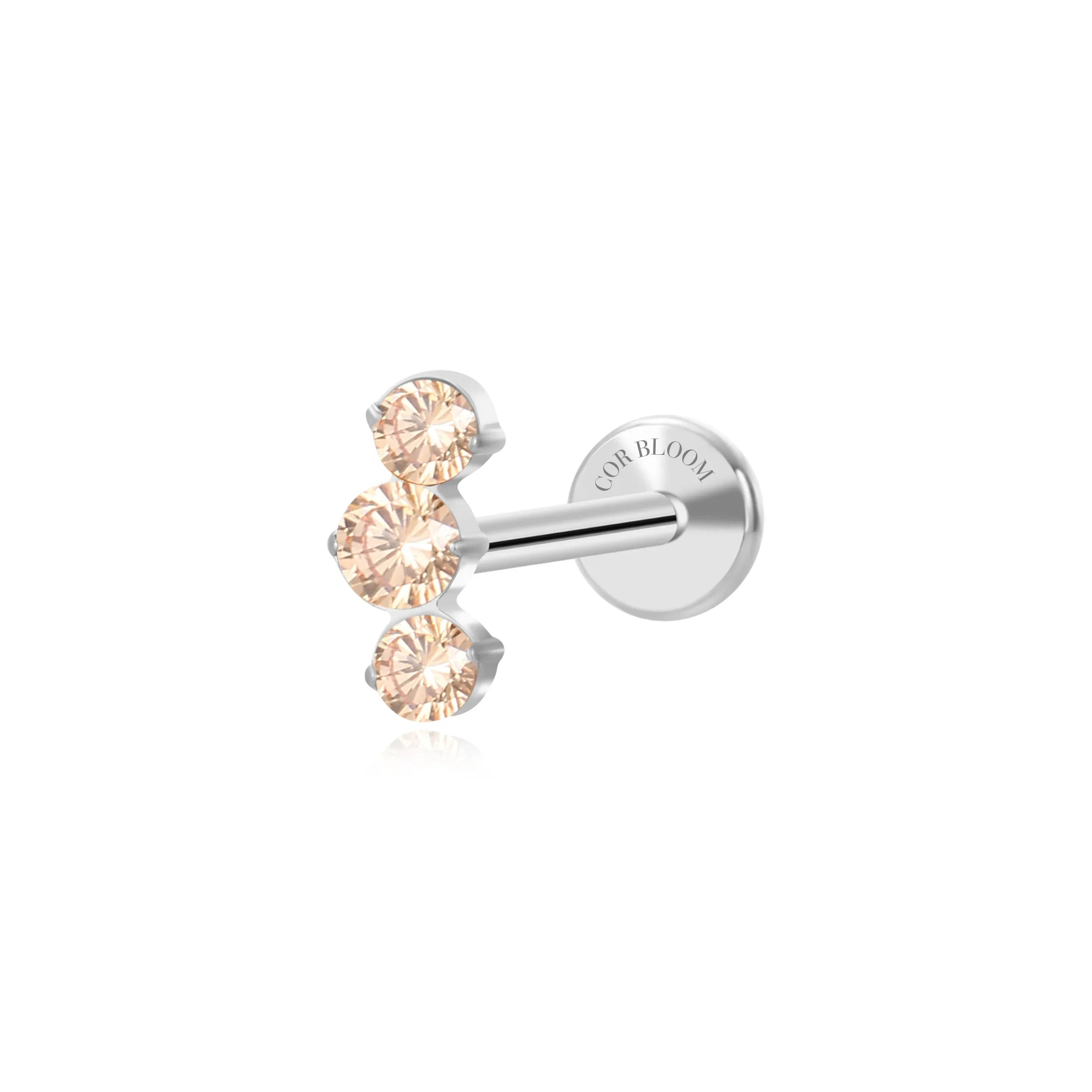 Titanium Elpis Champagne Trinity Cluster Flat Back Stud