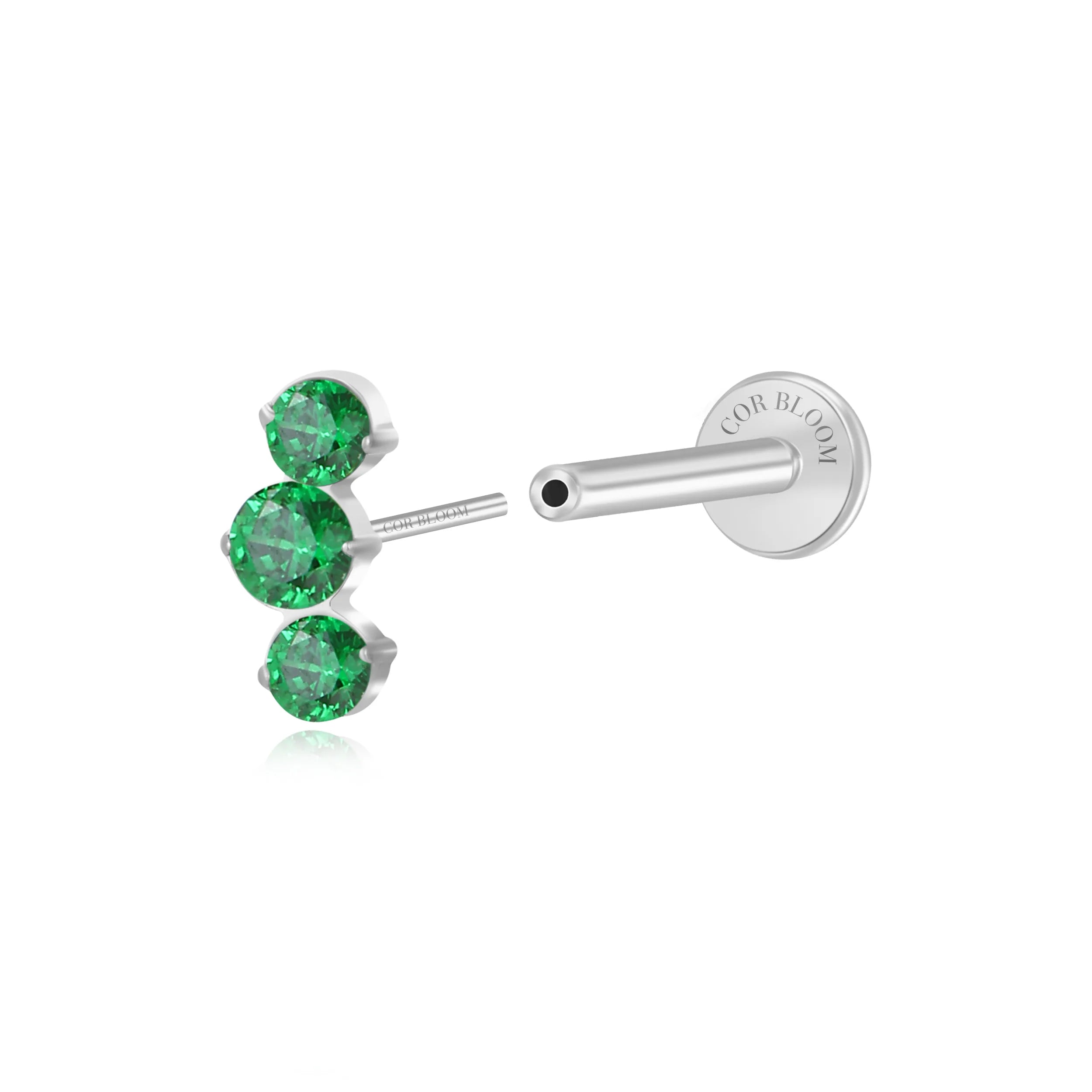 Titanium Elpis Green Emerald Trinity Cluster Flat Back Stud