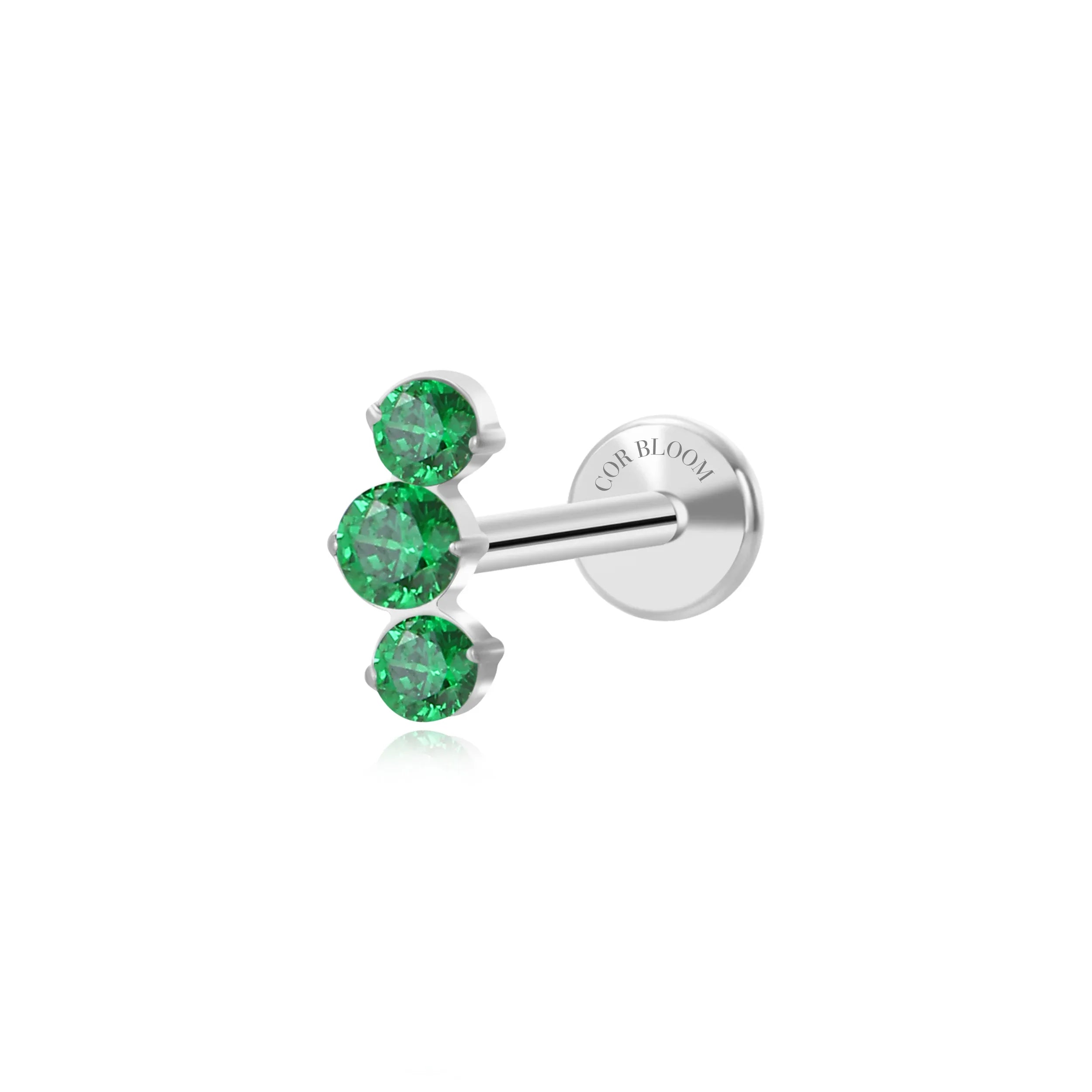 Titanium Elpis Green Emerald Trinity Cluster Flat Back Stud