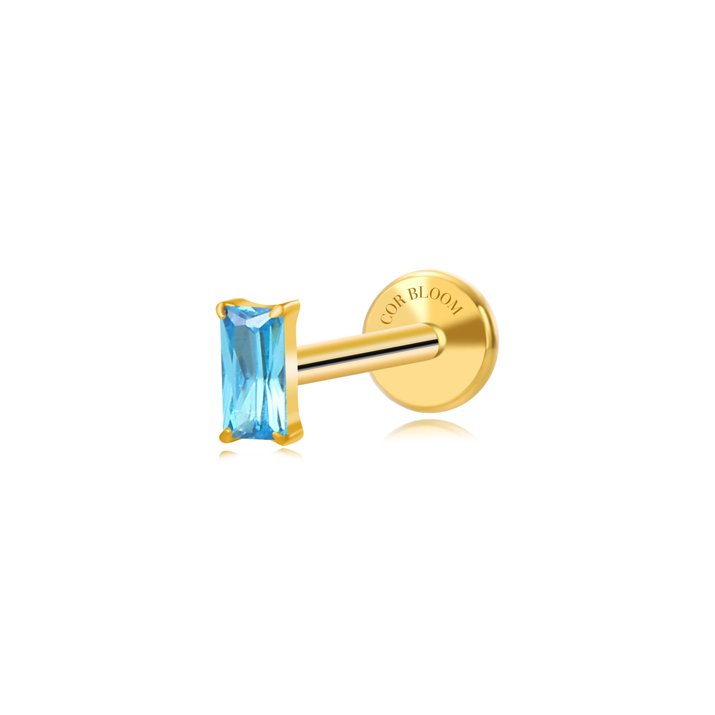 Titanium Irida Small Rectangular Baguette Flat Back Stud - Aquamarine