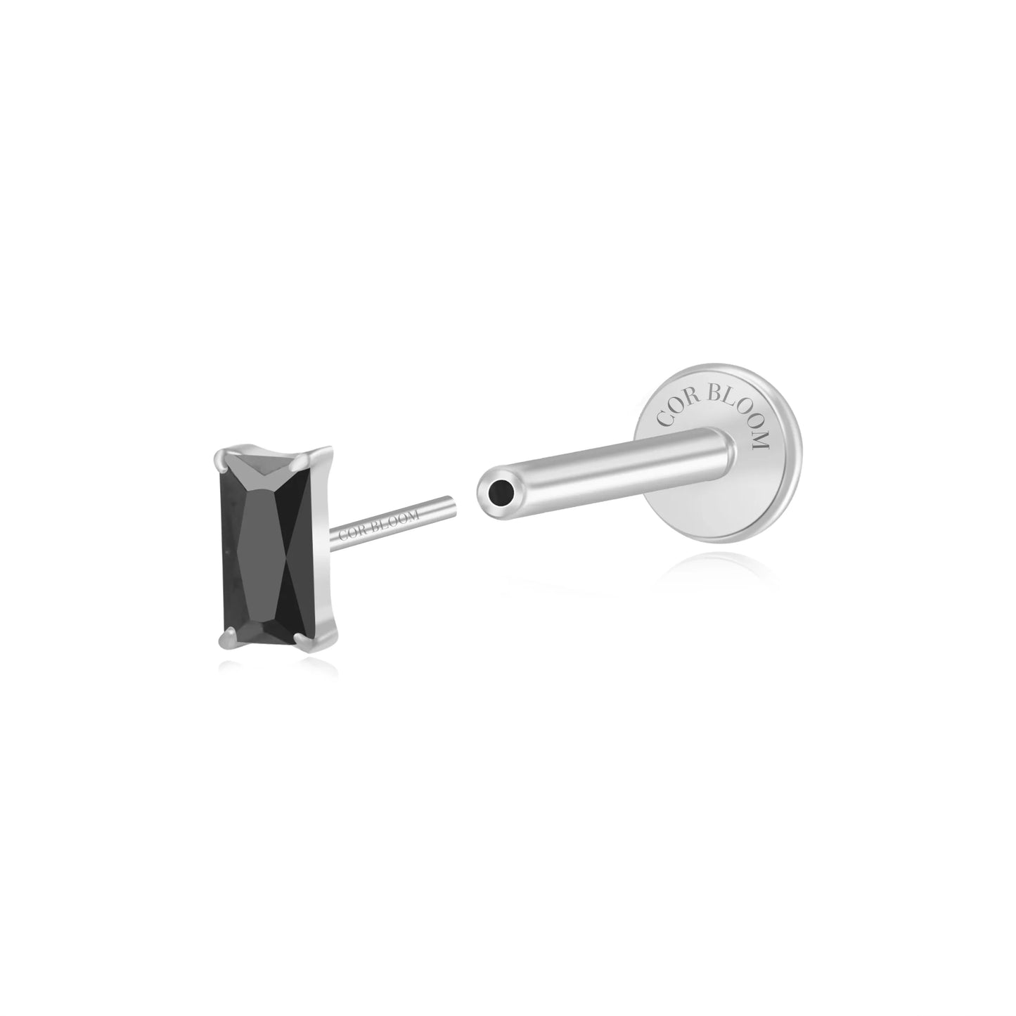 Titanium Irida Small Baguette Stud - Black Spinel