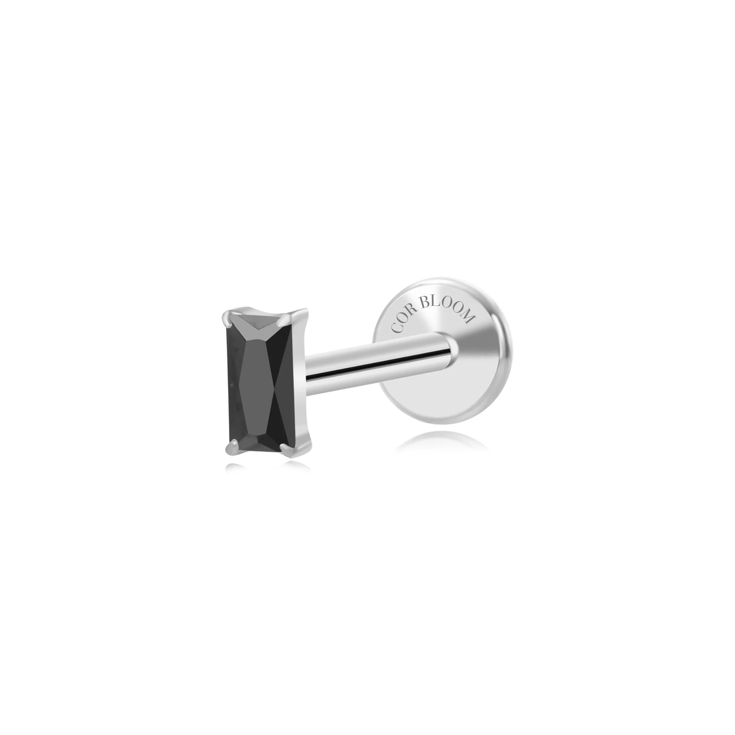 Titanium Irida Small Baguette Stud - Black Spinel