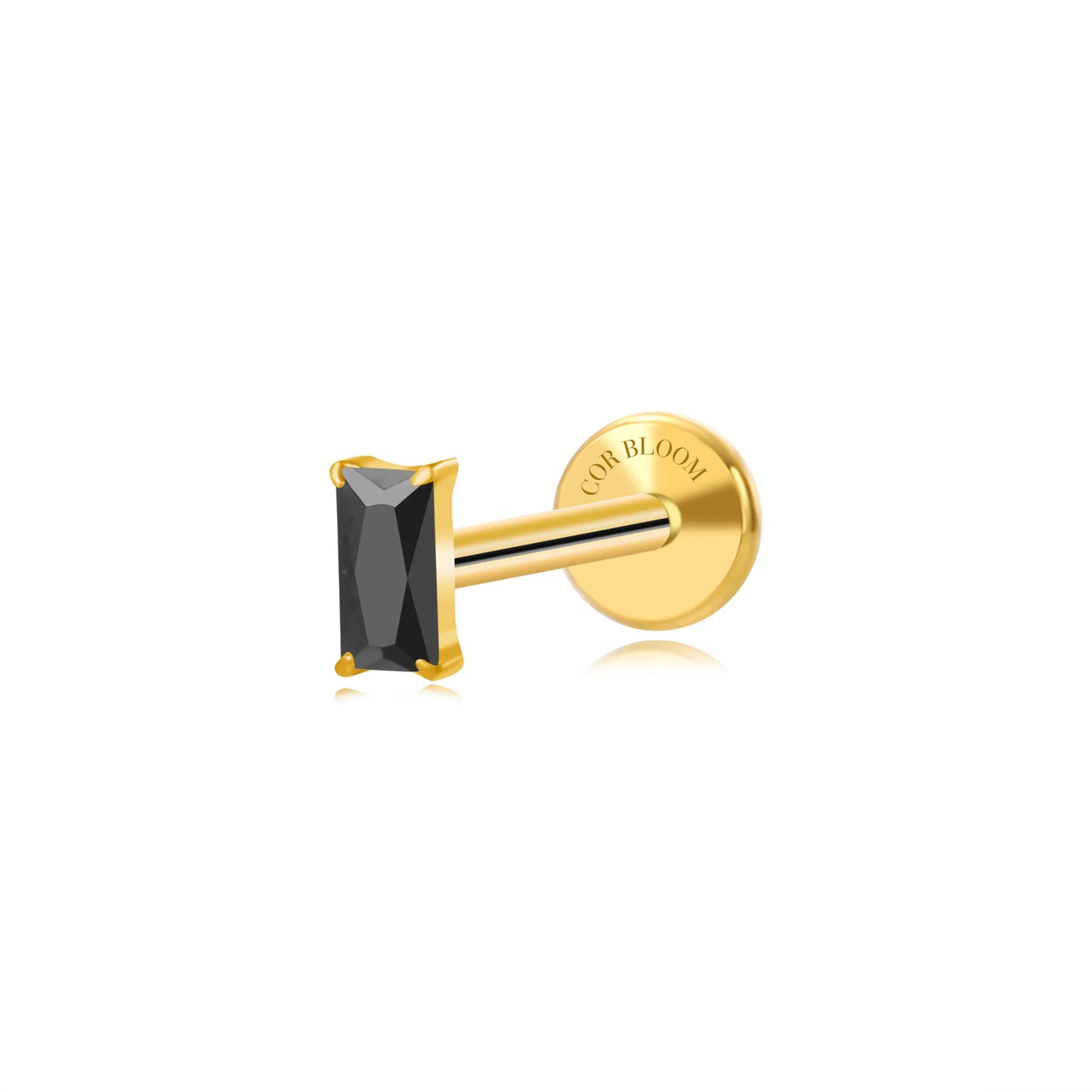 Titanium Irida Small Baguette Stud - Black Spinel