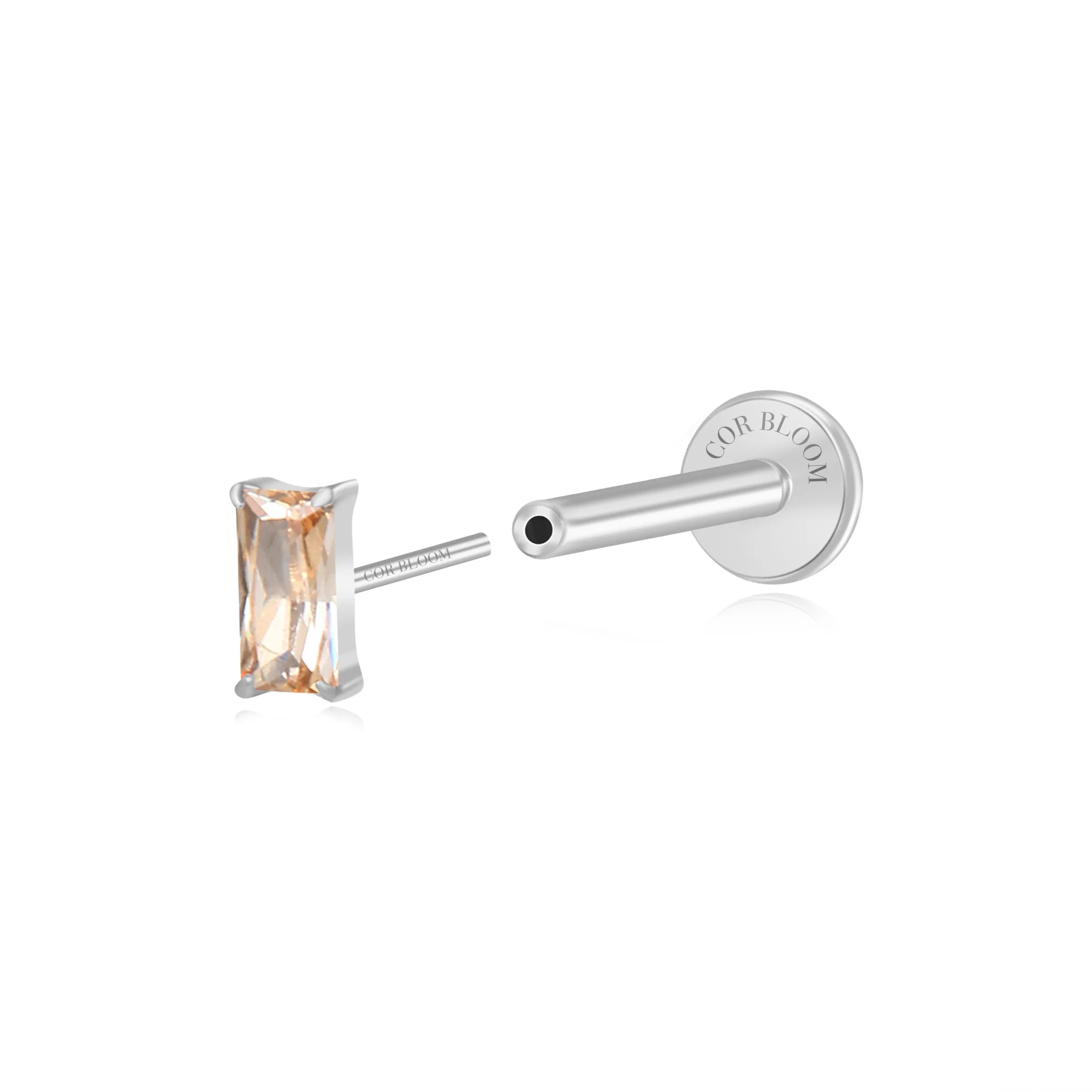 Titanium Irida Small Baguette Stud - Champagne