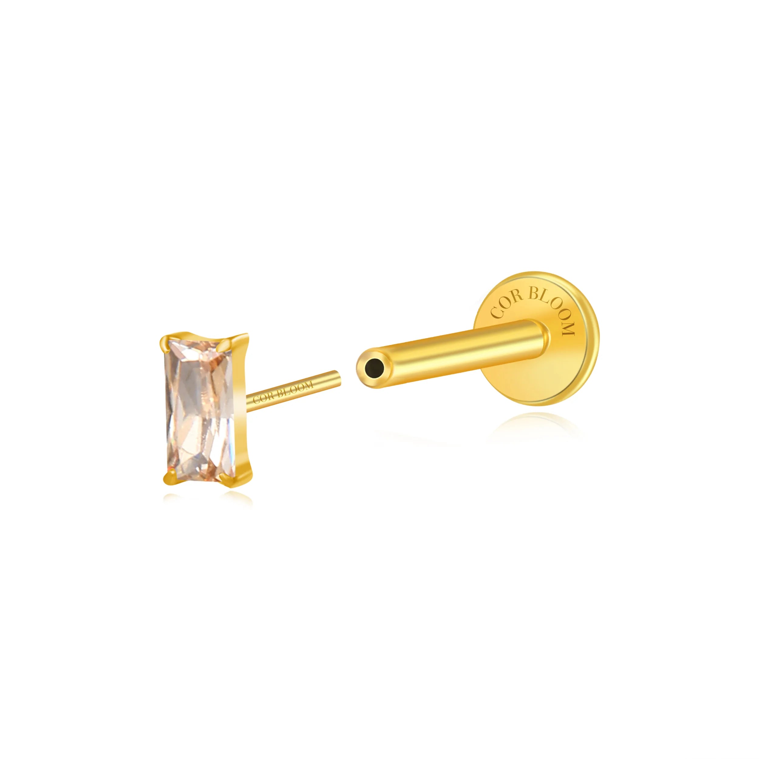 Titanium Irida Small Baguette Stud - Champagne