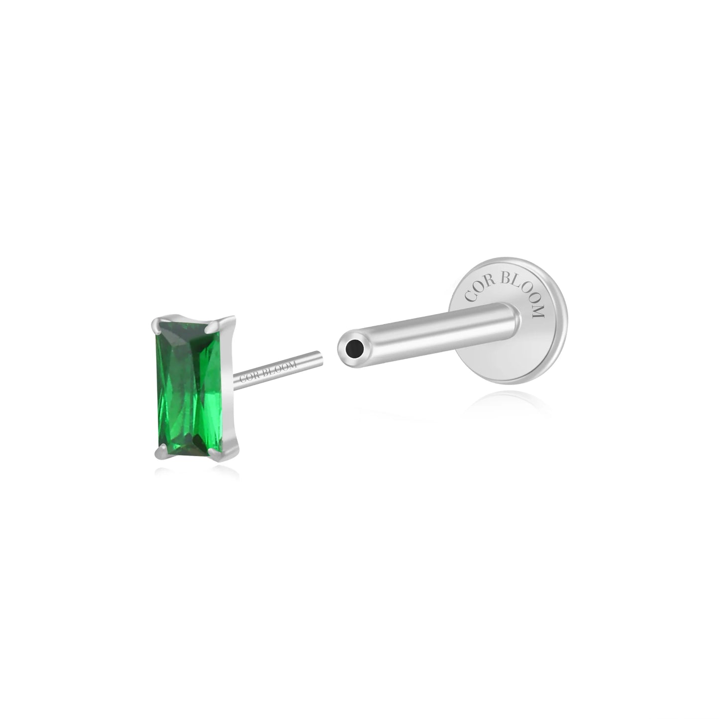 Titanium Irida Small Baguette Stud - Green Emerald