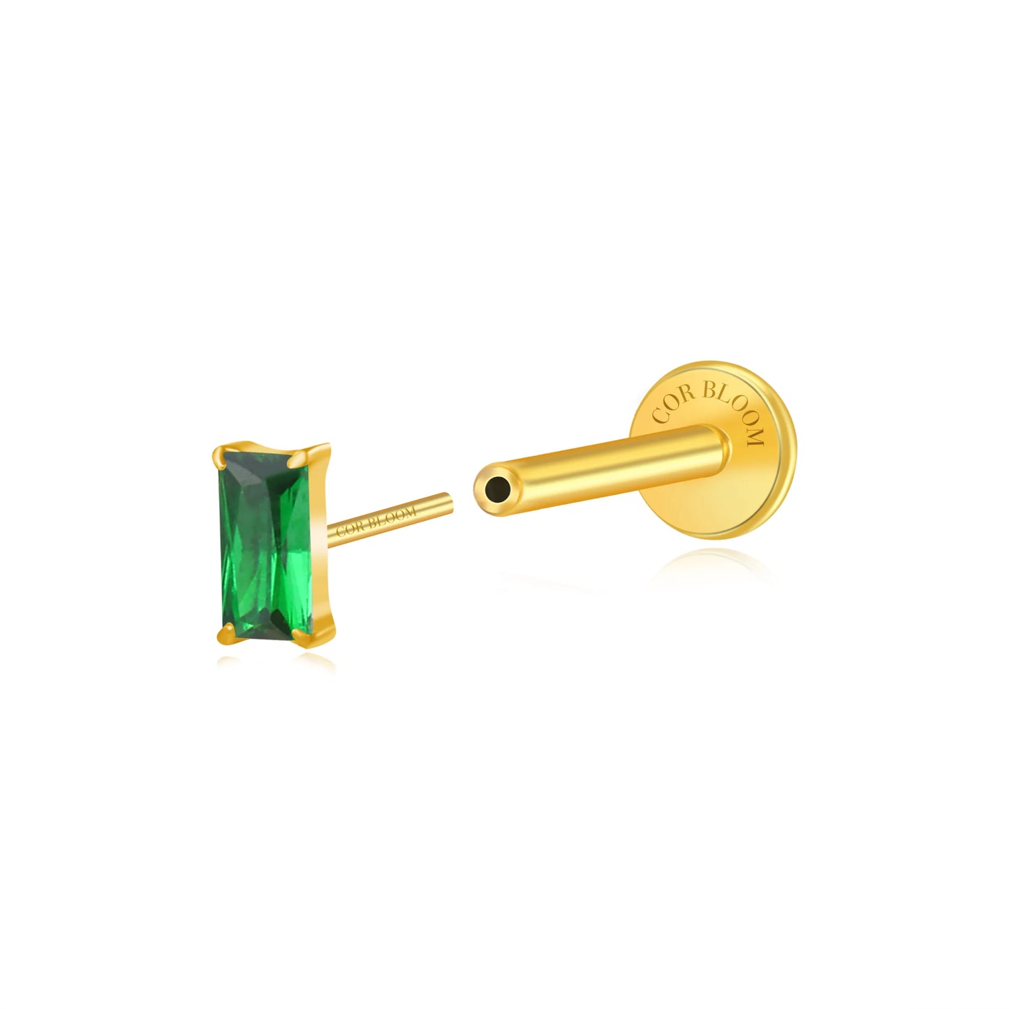 Titanium Irida Small Baguette Stud - Green Emerald
