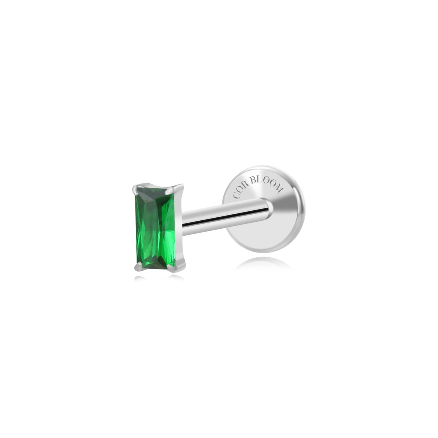 Titanium Irida Small Baguette Stud - Green Emerald
