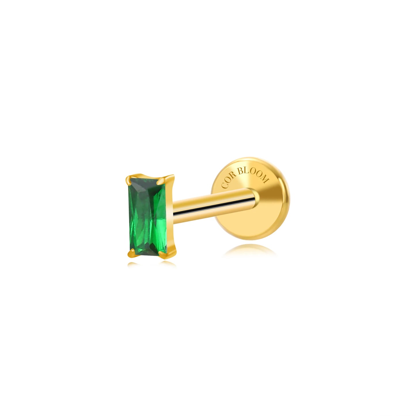 Titanium Irida Small Baguette Stud - Green Emerald