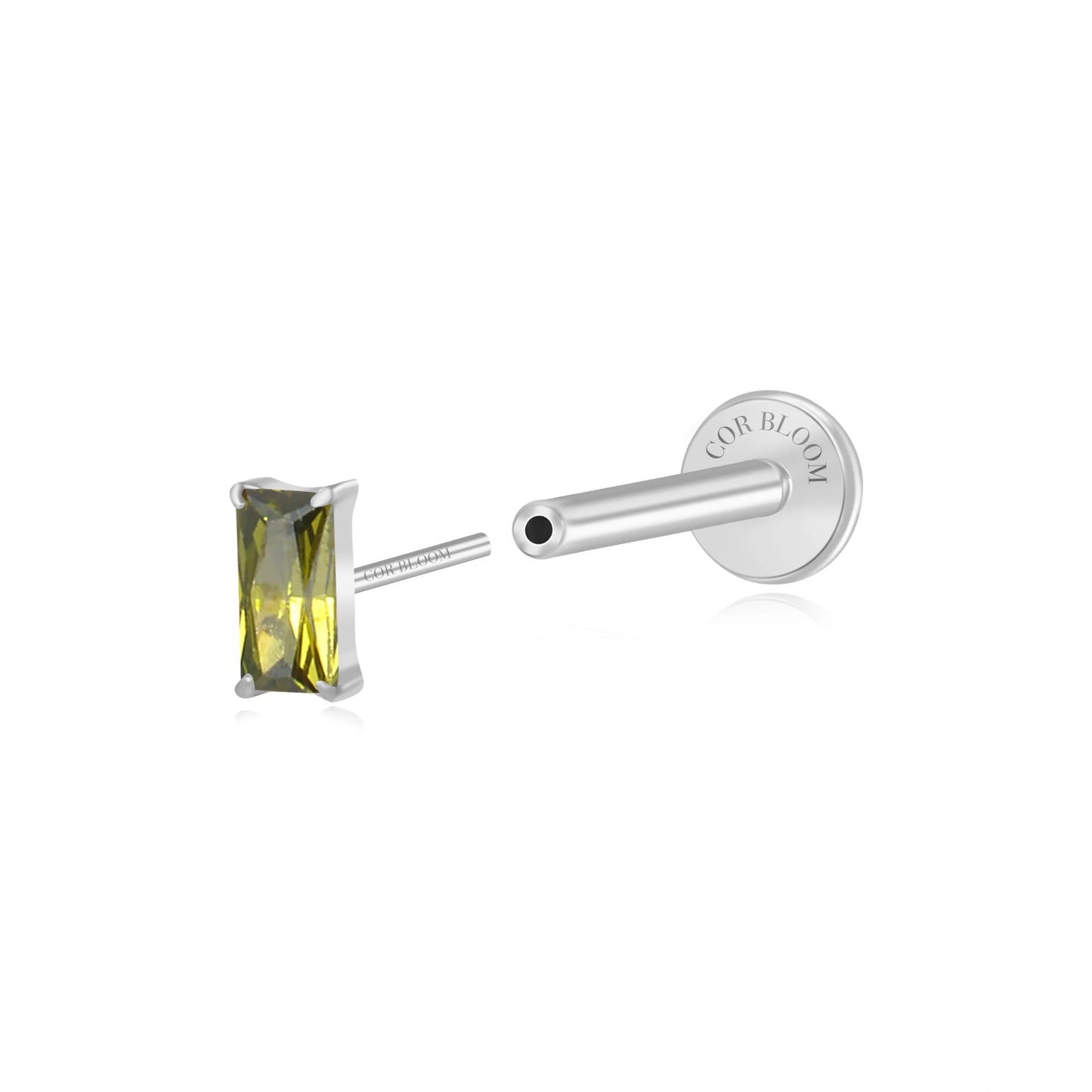 Titanium Irida Small Baguette Stud - Peridot