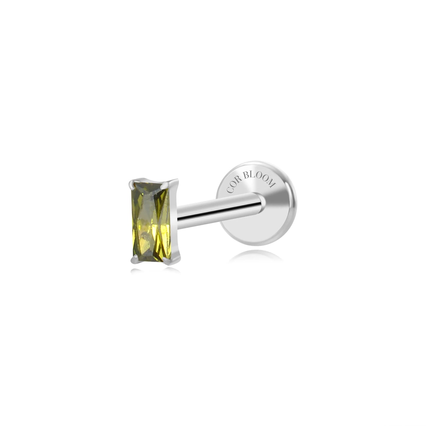 Titanium Irida Small Baguette Stud - Peridot