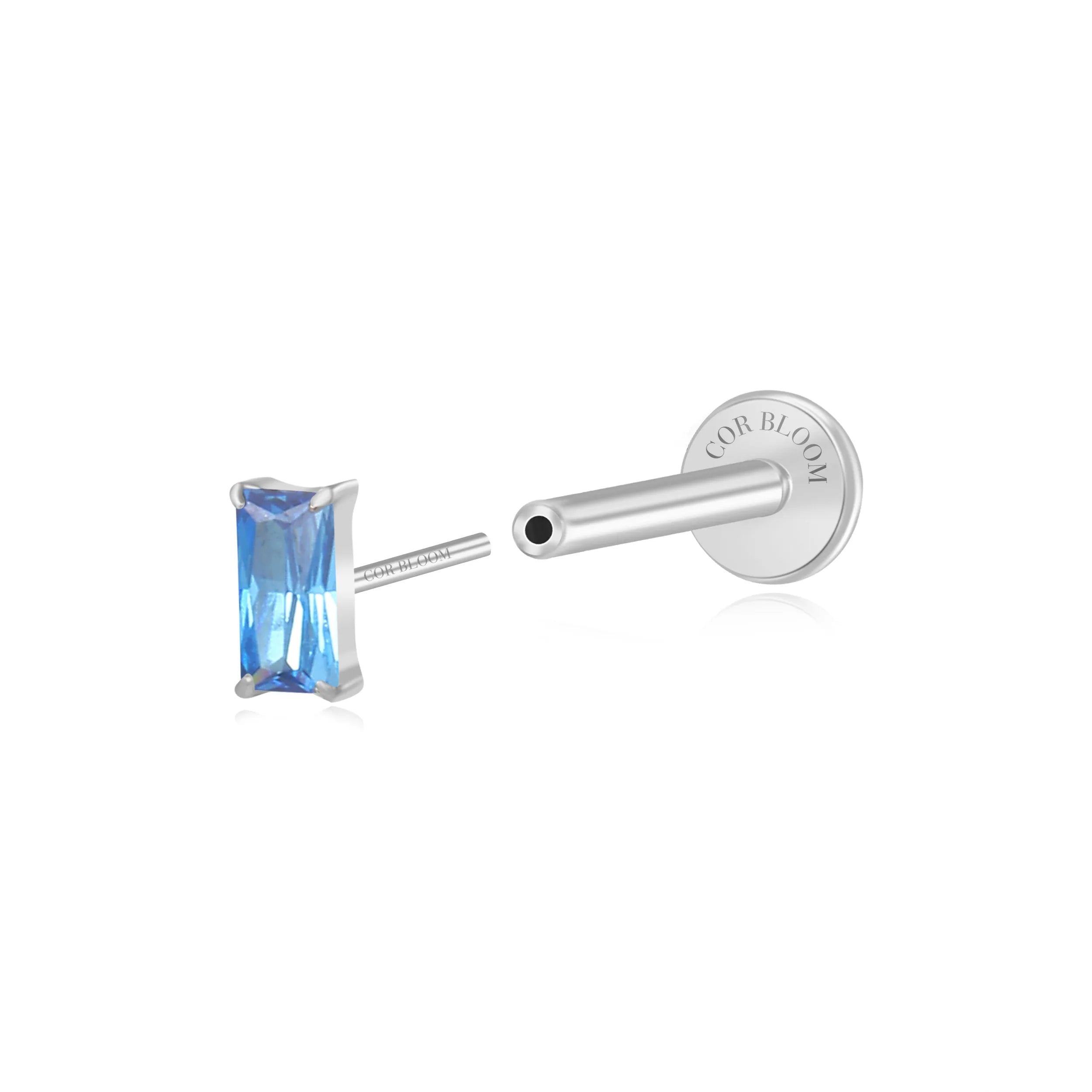 Titanium Irida Small Baguette Stud - Blue Sapphire