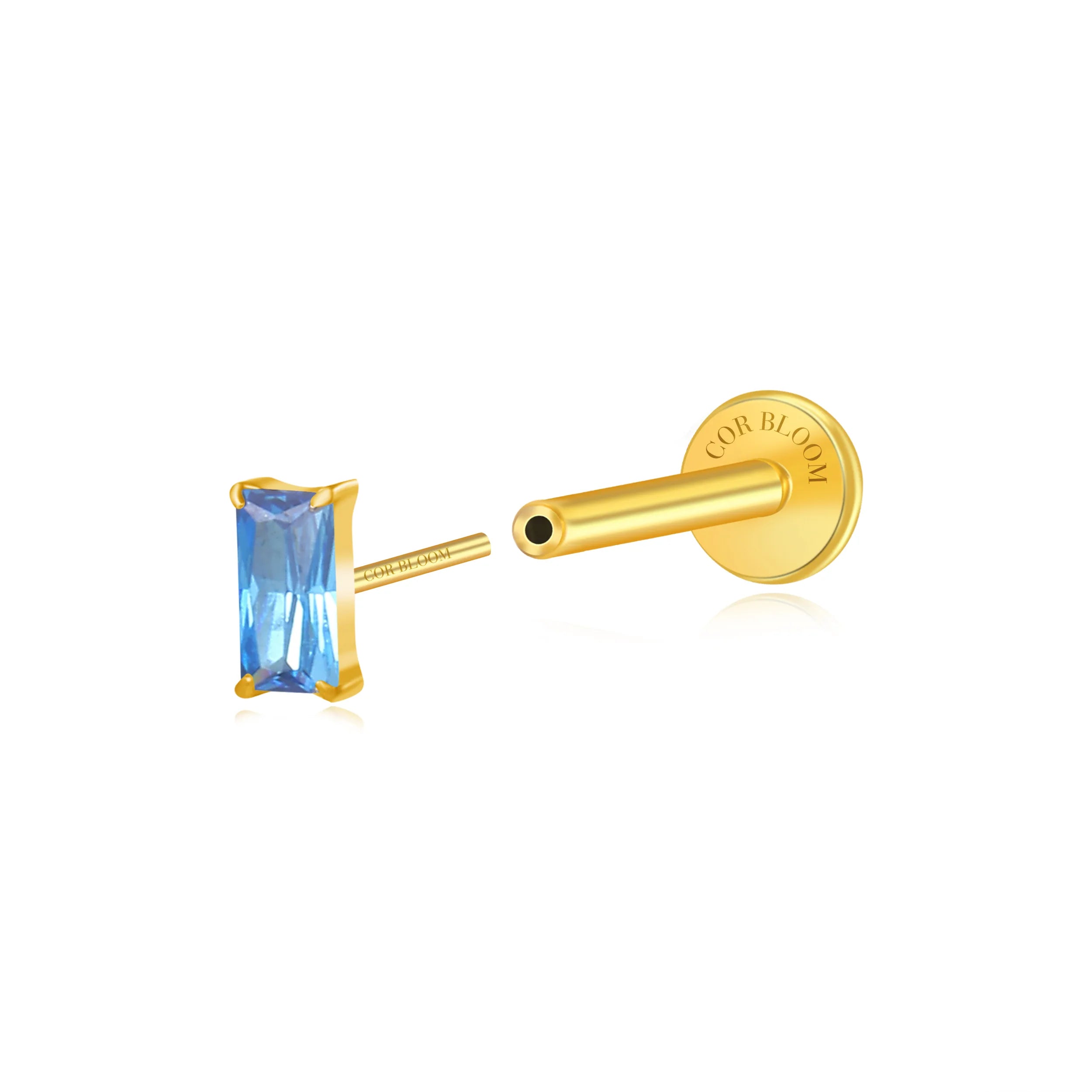 Titanium Irida Small Baguette Stud - Blue Sapphire