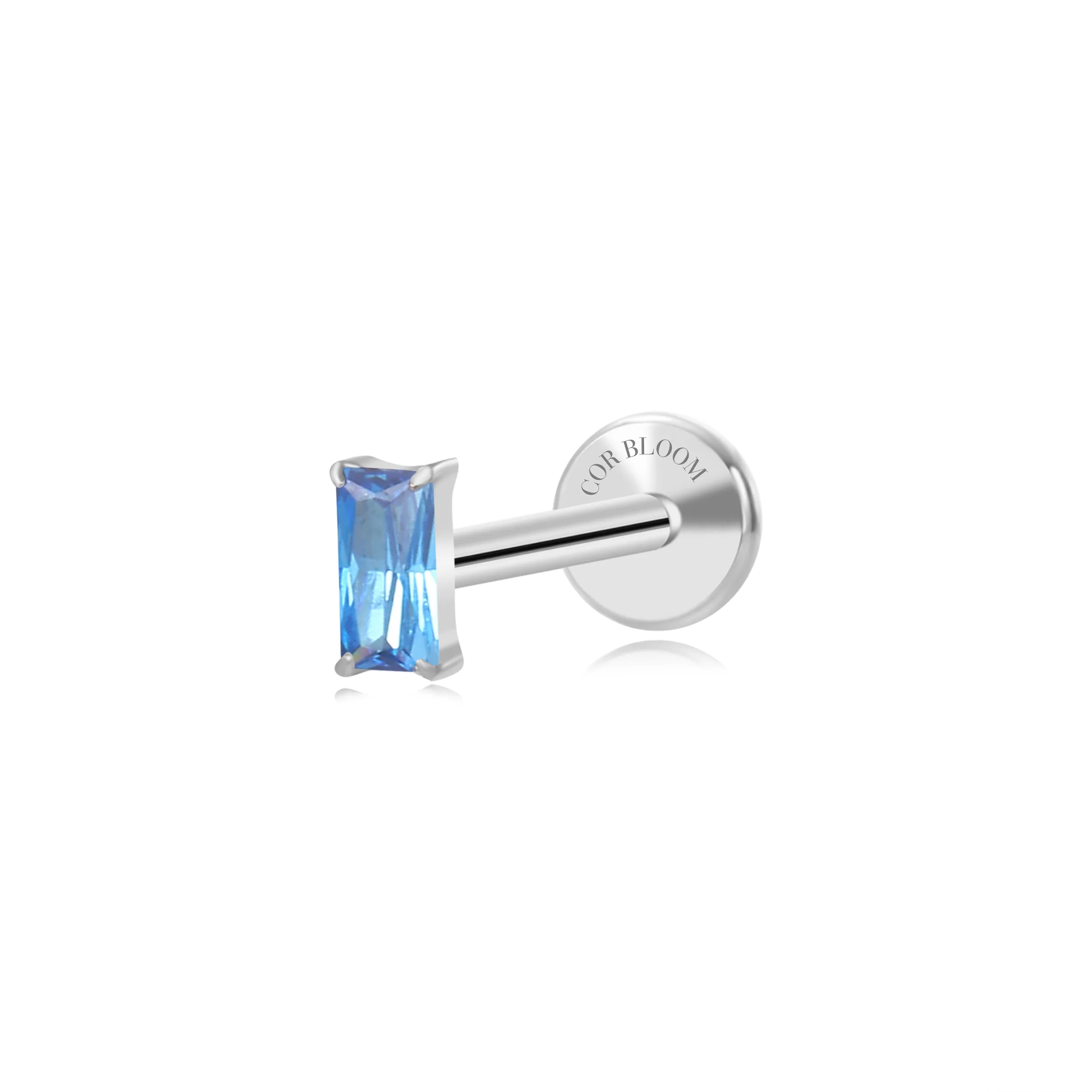 Titanium Irida Small Baguette Stud - Blue Sapphire