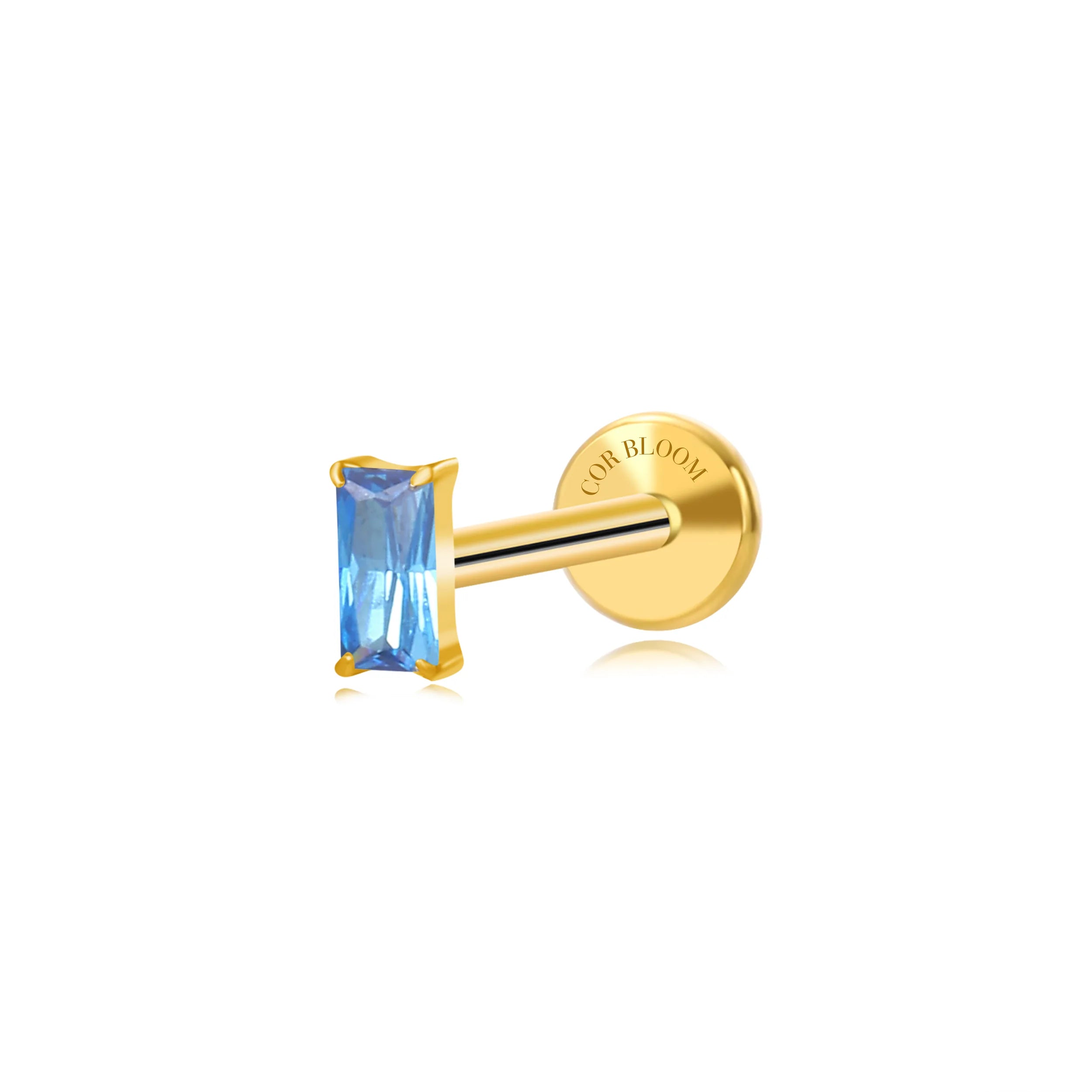 Titanium Irida Small Baguette Stud - Blue Sapphire