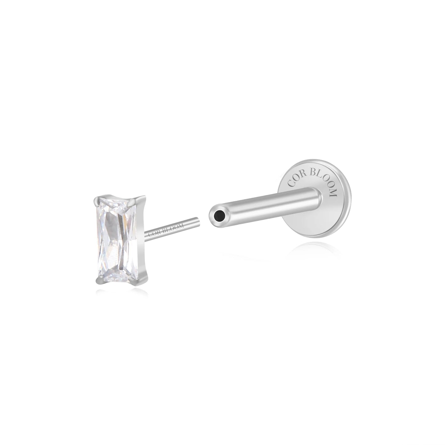 Titanium Irida Small Baguette Stud - White Crystal