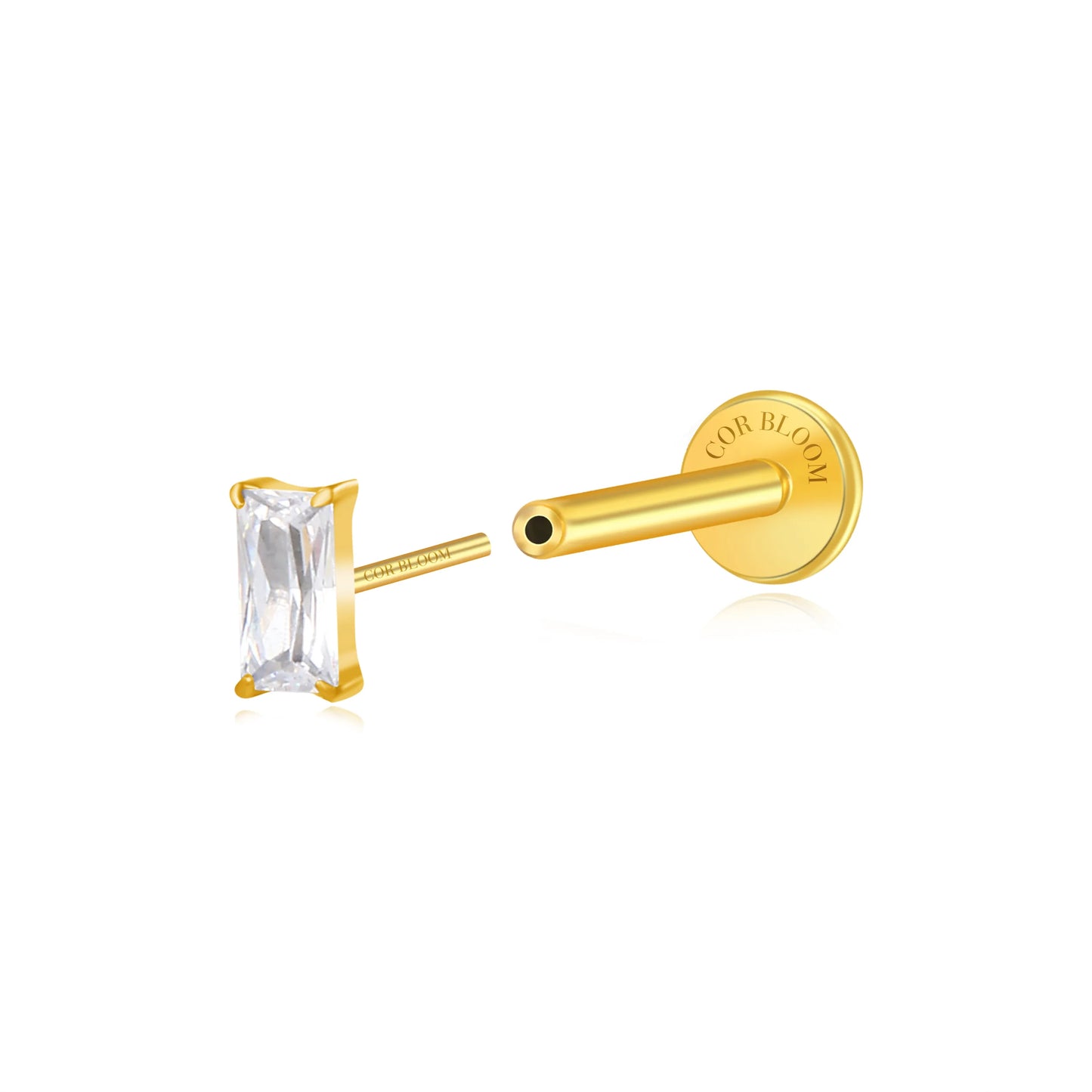 Titanium Irida Small Baguette Stud - White Crystal
