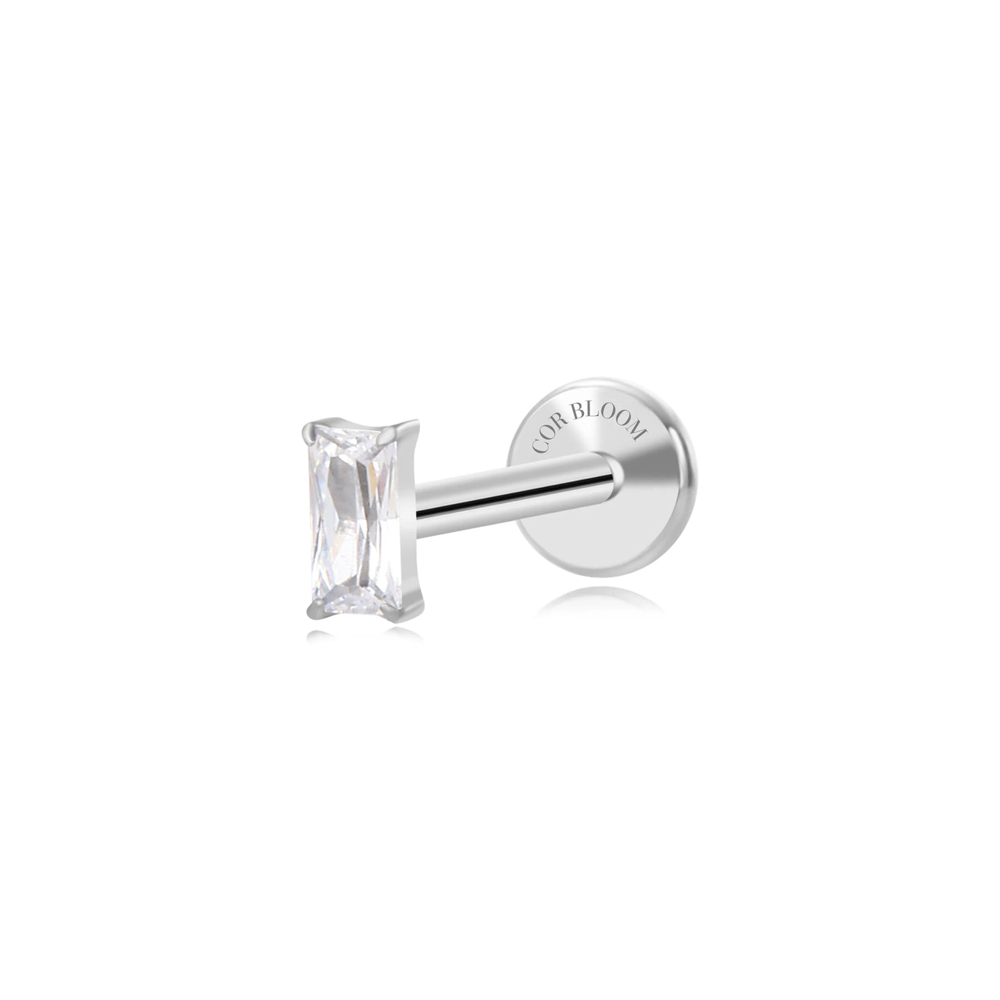 Titanium Irida Small Baguette Stud - White Crystal